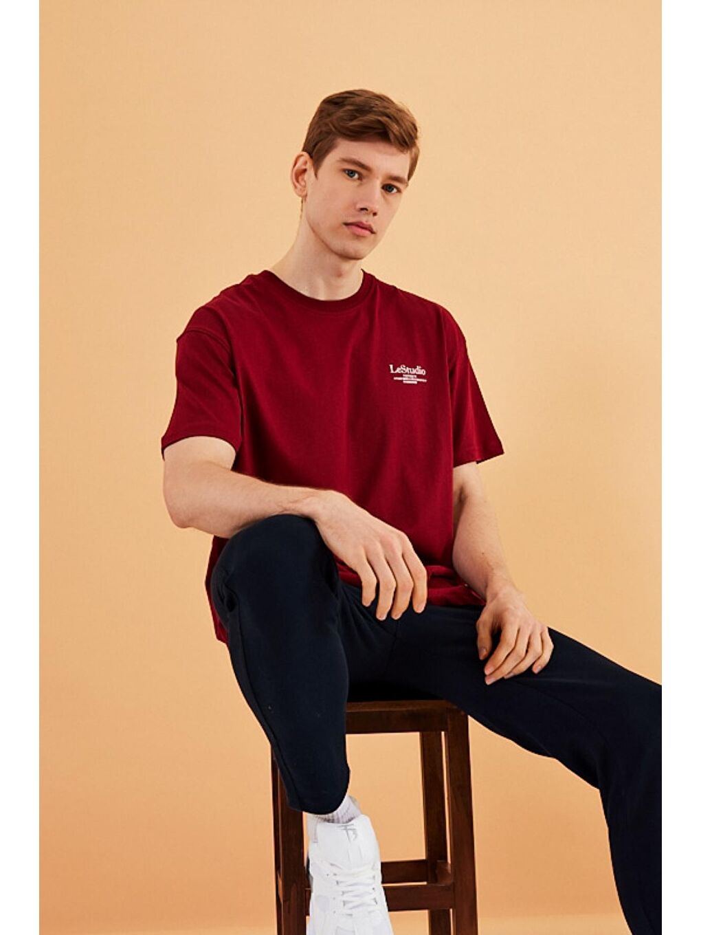 MMETALIC Bordo Leo Erkek Oversize Tshirt %100 Pamuk Bisiklet Yaka Baskı Detaylı Basic Tişört MTLCE86 - 4