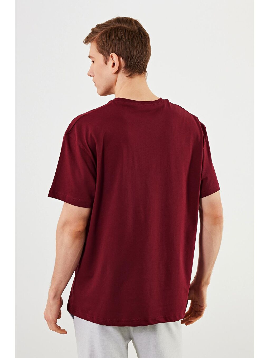 MMETALIC Bordo Leo Erkek Oversize Tshirt %100 Pamuk Bisiklet Yaka Baskı Detaylı Basic Tişört MTLCE86 - 6