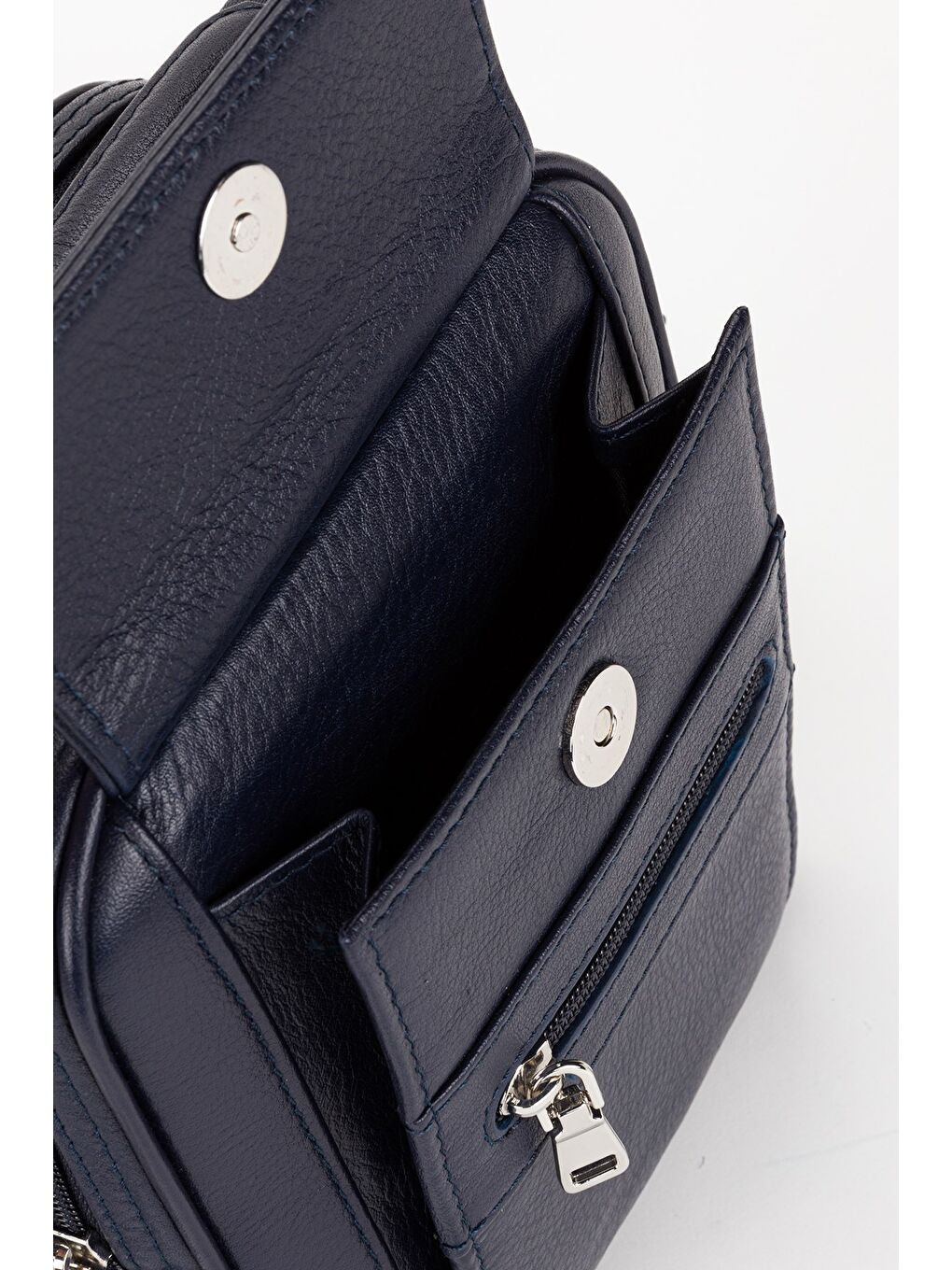 Lacivert %100 Hakiki Deri Erkek Küçük Boy El ve Çapraz Omuz Çantası-5