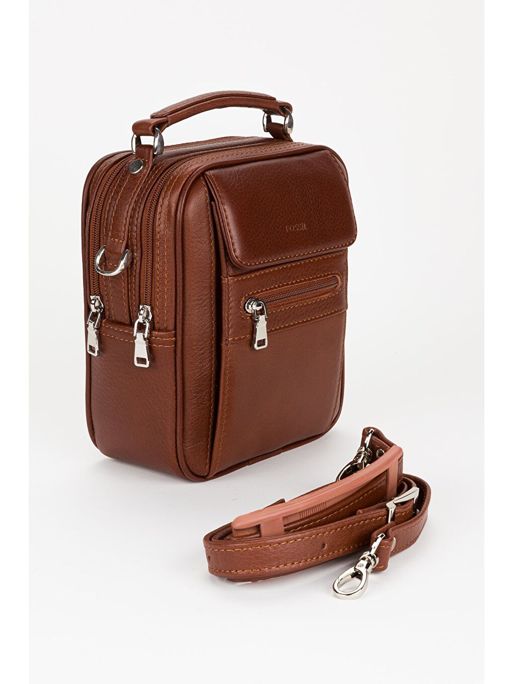 Kahverengi %100 Hakiki Deri Erkek Küçük Boy El ve Çapraz Omuz Çantası-1