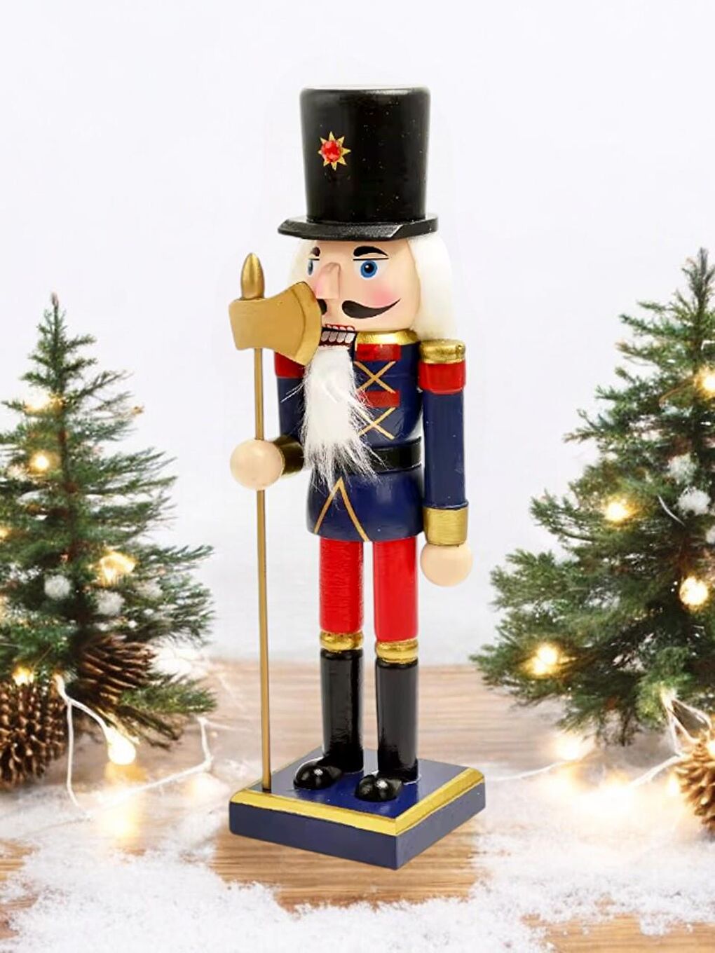 Yılbaşı Dekor Süsü Fındıkkıran Kurşun Asker Baltalı Lacivert Kırmızı 25 cm