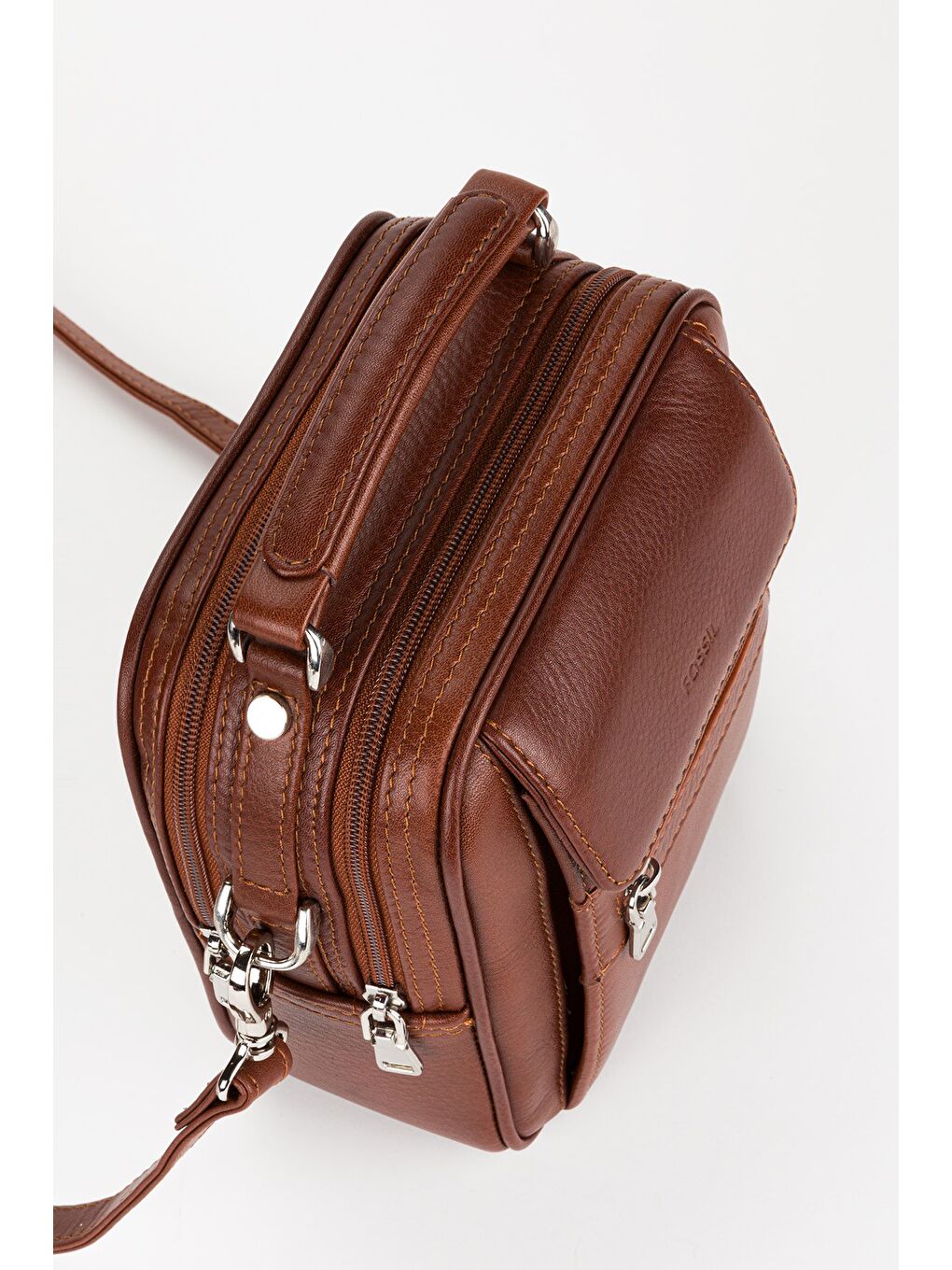 Kahverengi %100 Hakiki Deri Erkek Küçük Boy El ve Çapraz Omuz Çantası-3