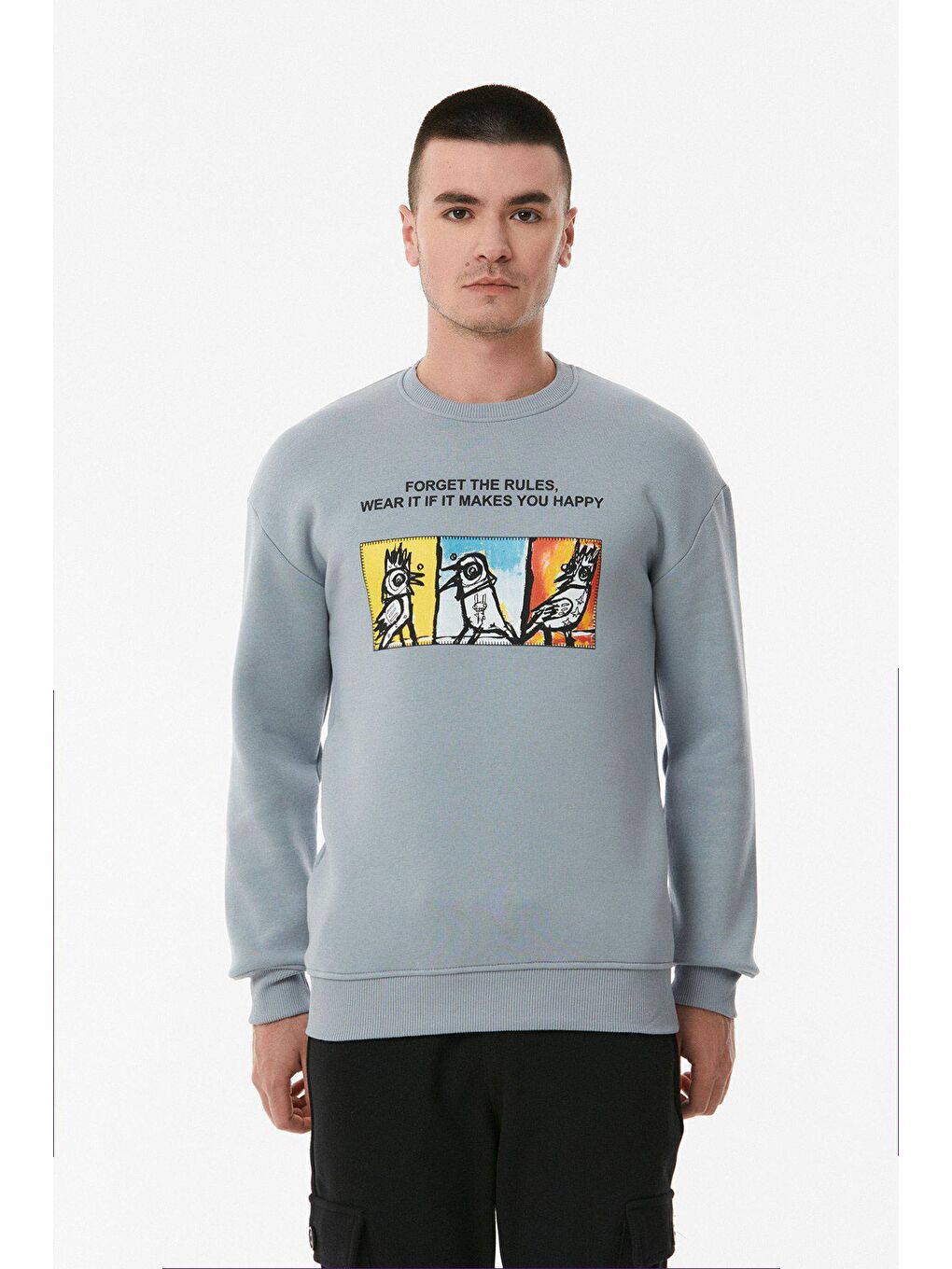 Mavi Baskılı Bisiklet Yaka Sweatshirt-4