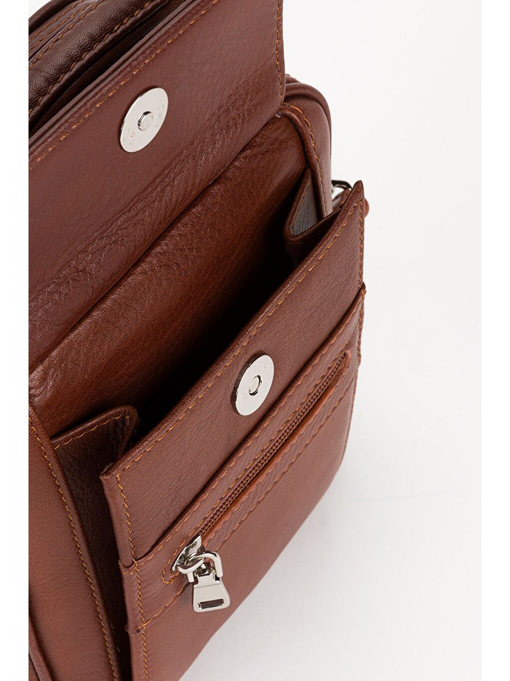 Kahverengi %100 Hakiki Deri Erkek Küçük Boy El ve Çapraz Omuz Çantası-5