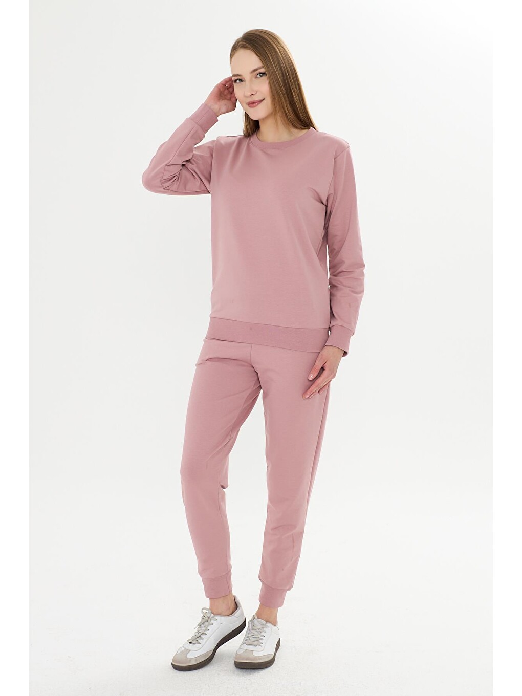 Kadın Pamuklu Bisiklet Yakalı Eşofman Takımı Pembe 8512-P-2