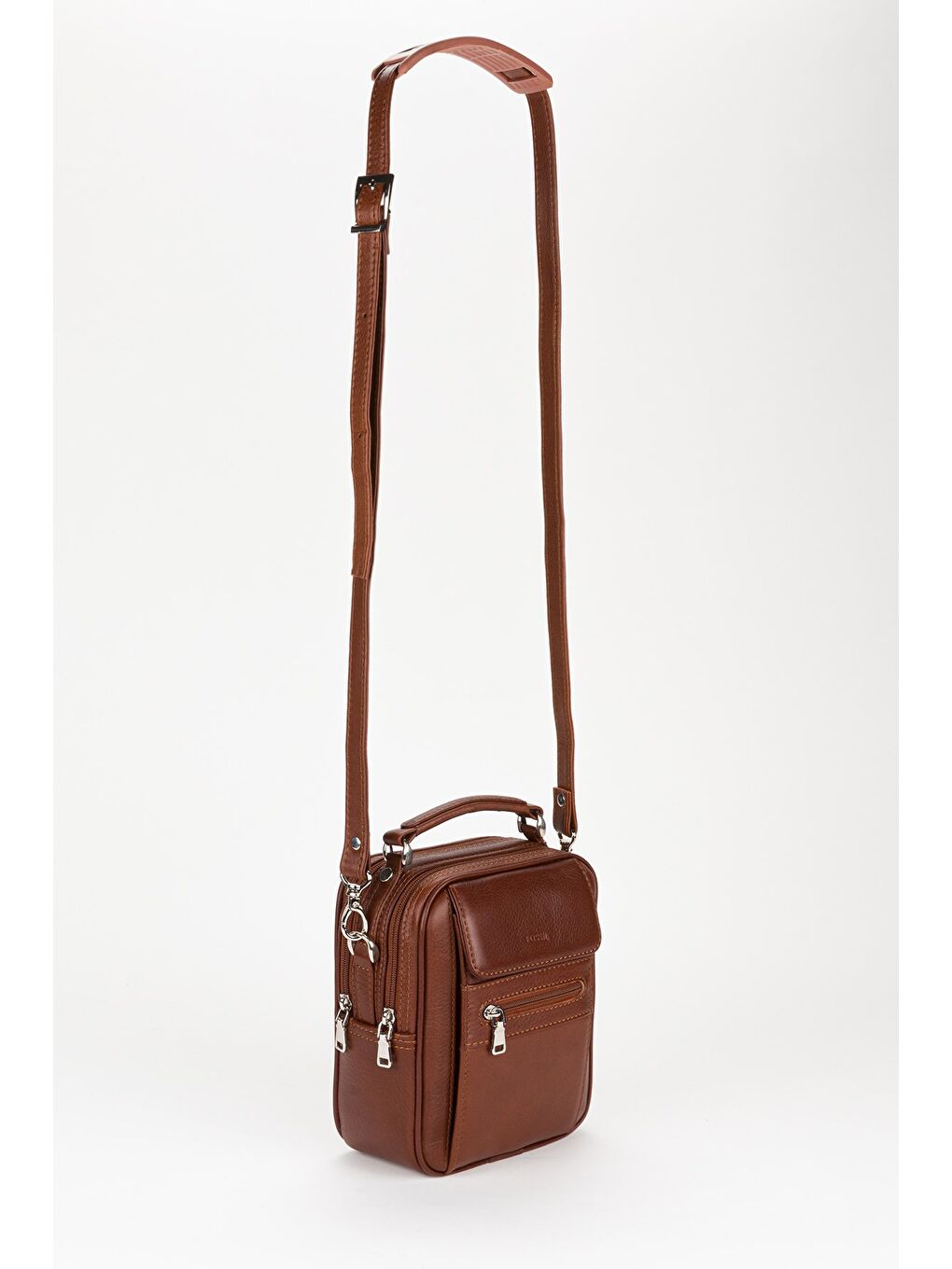 Kahverengi %100 Hakiki Deri Erkek Küçük Boy El ve Çapraz Omuz Çantası-6