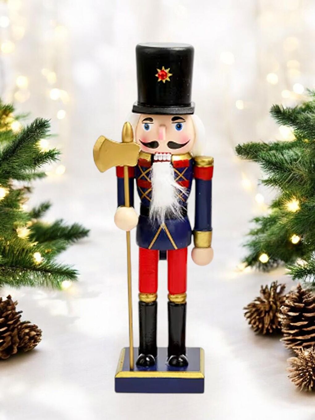 Yılbaşı Dekor Süsü Fındıkkıran Kurşun Asker Baltalı Lacivert Kırmızı 25 cm-3