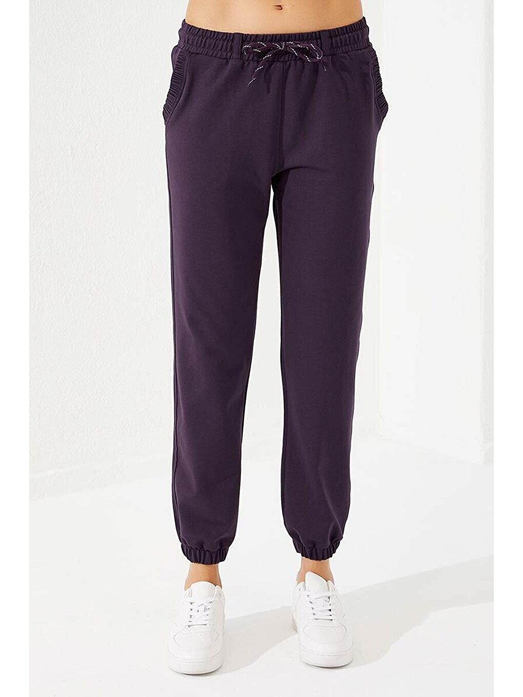 Mor Büzgü Cepli Rahat Form Lastik Paça Kadın Eşofman Alt - 94580-3