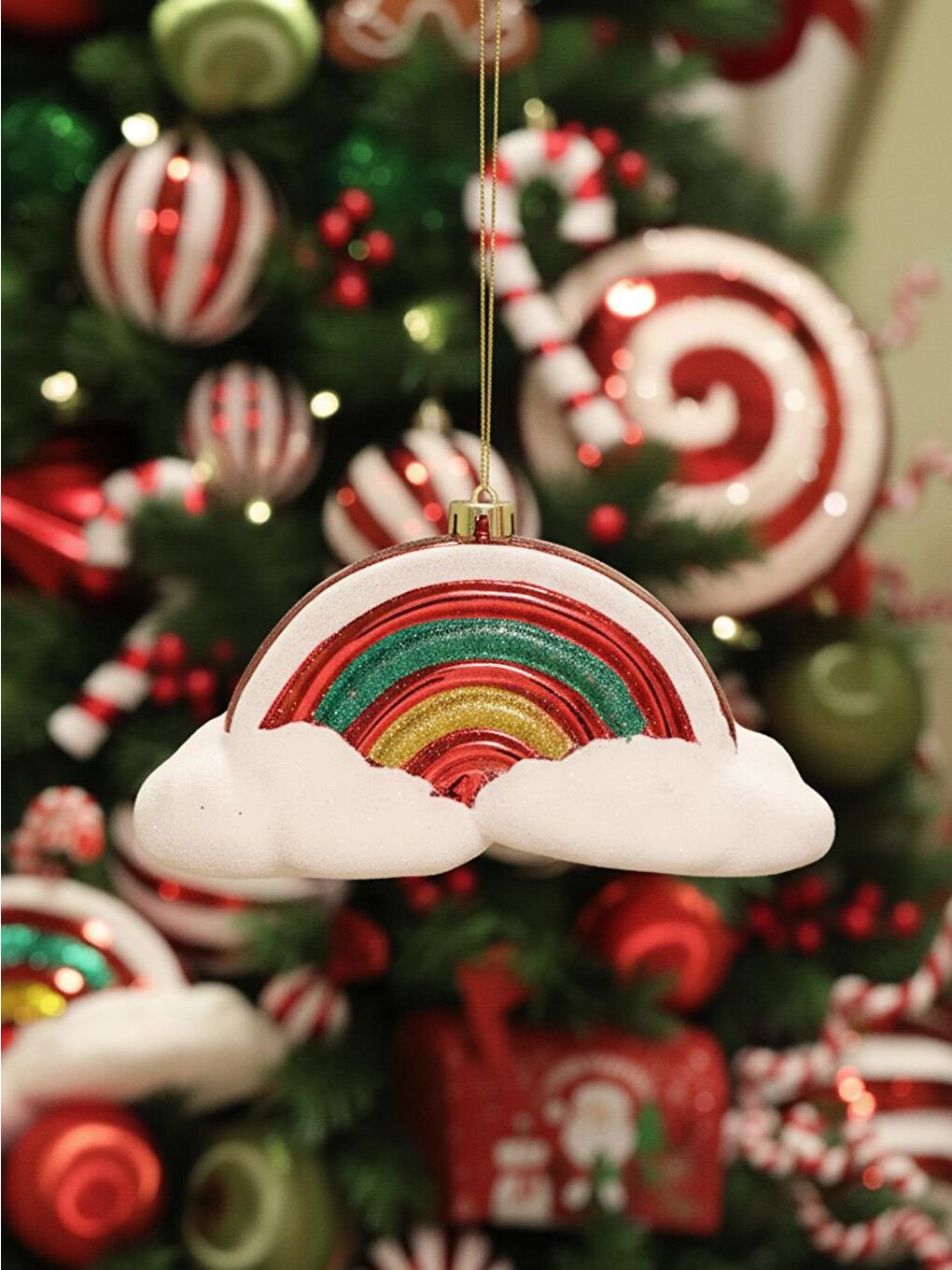 Yılbaşı Ağaç Süsü ve Bulut Detaylı Simli Dekor Kırmızı 20 cm