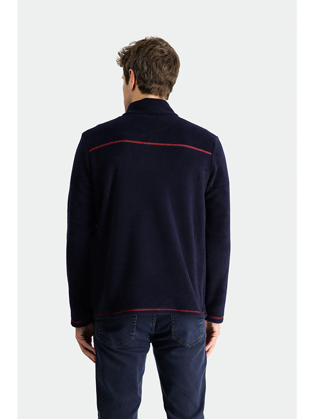 Lacivert Yarım Fermuarlı Nakışlı Polar Büyük Beden Sweatshirt-3