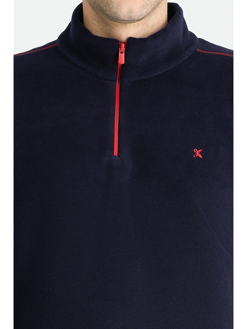 Lacivert Yarım Fermuarlı Nakışlı Polar Büyük Beden Sweatshirt-4