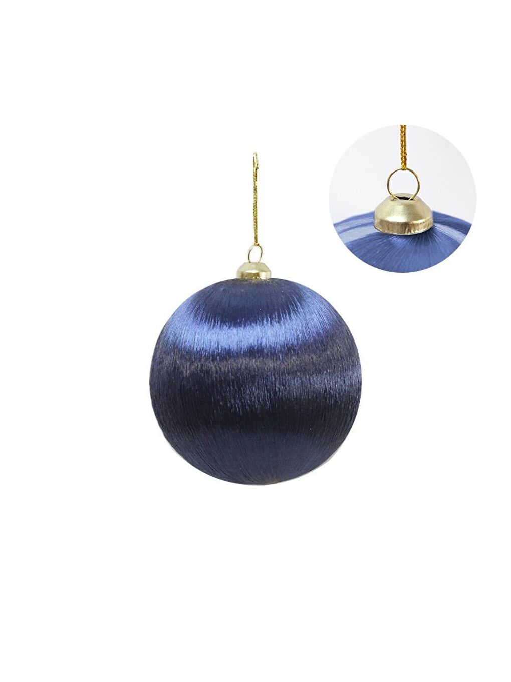 Yılbaşı Topu – İpek İplik Sarılı Çam Ağacı Süsü Lacivert 10 cm-1
