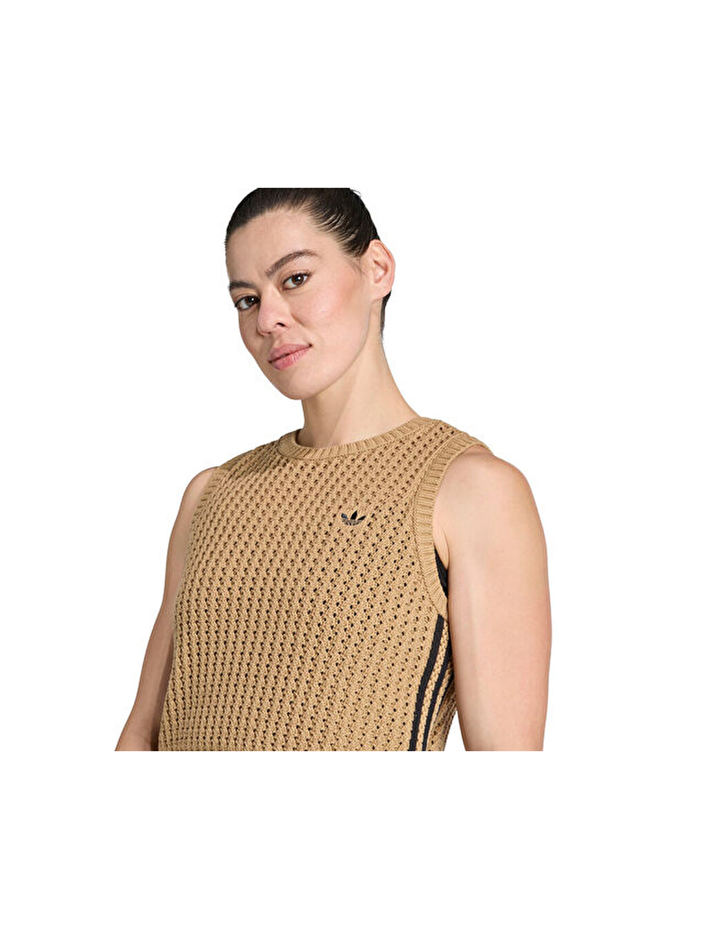 Knitted Vest Kadın Günlük Yelek Jw4994 Kahverengi-3