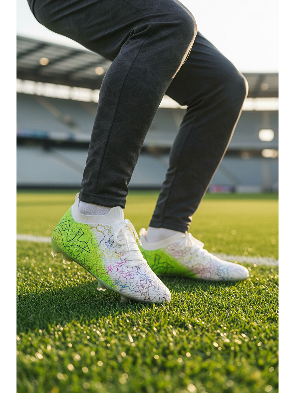 Beyaz Neon Yeşil Çoraplı Bağcıklı Erkek Krampon MK-252-153 M-2