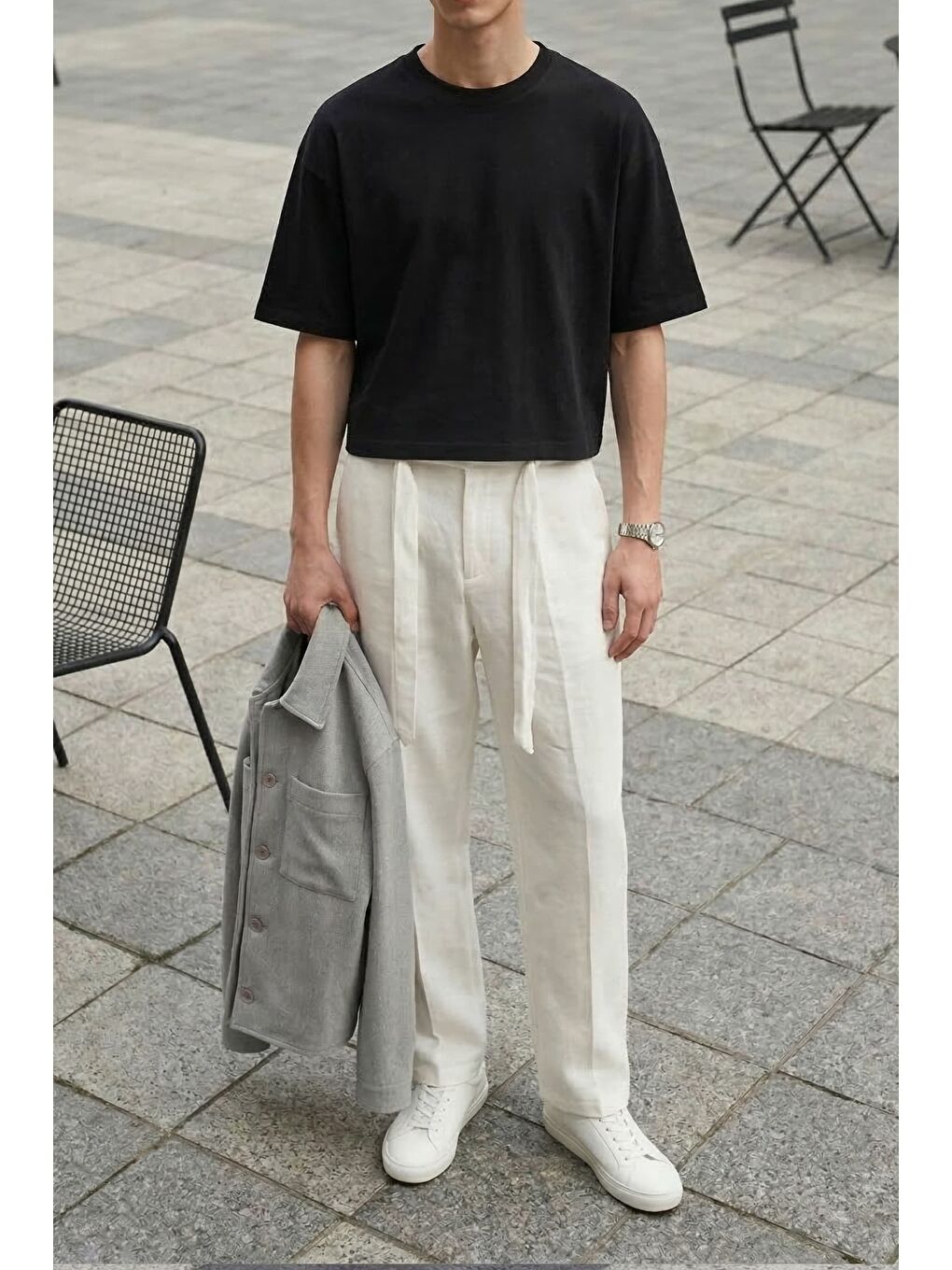 Erkek Oversize Basic %100 Pamuklu T-Shirt Siyah-2