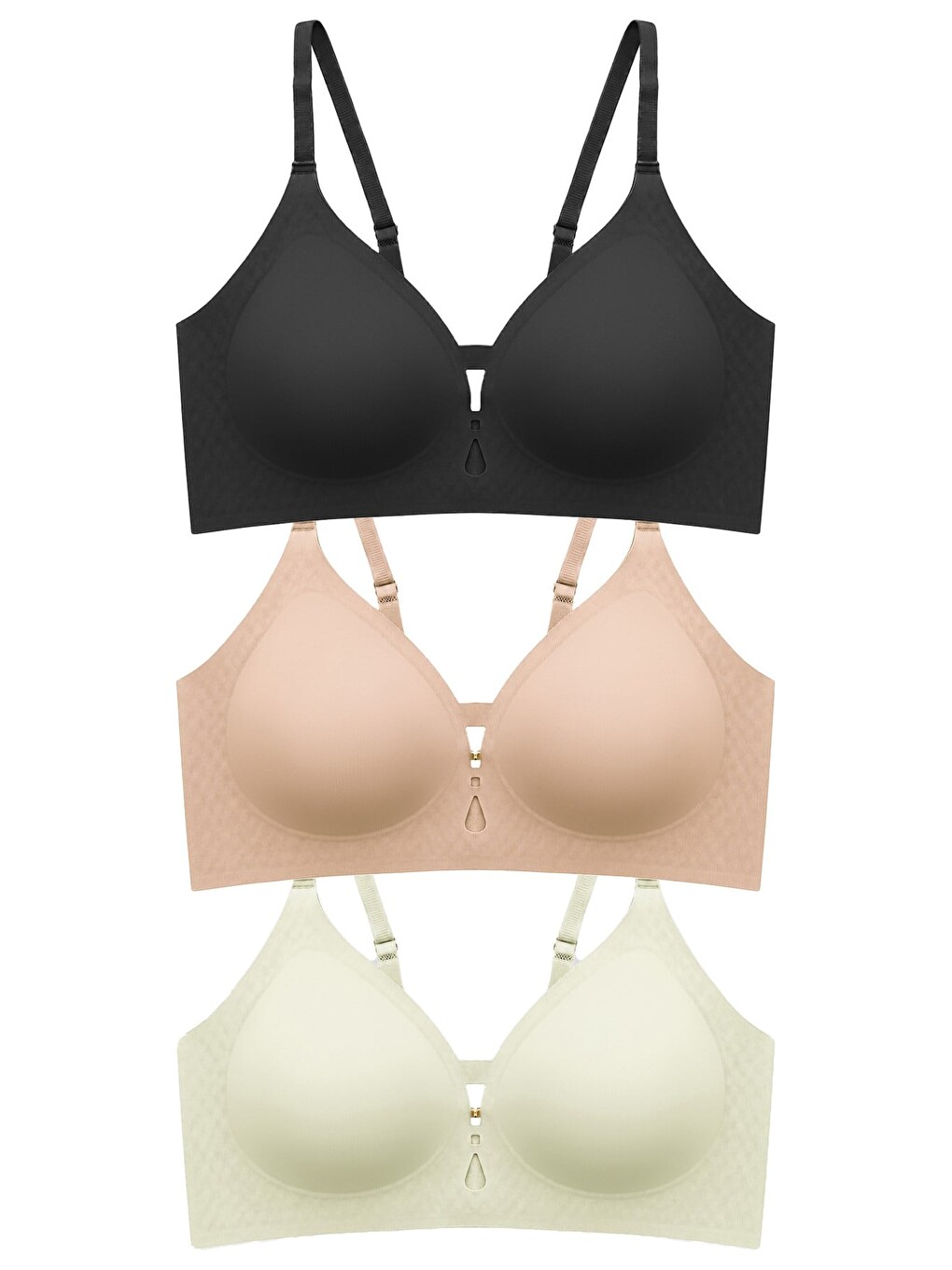 Siyah Seamless Bra - Elune | Lazer Kesim Balensiz Dekolte Taş Detaylı Dikişsiz Kadın Sütyen 3'Lü Paket-2