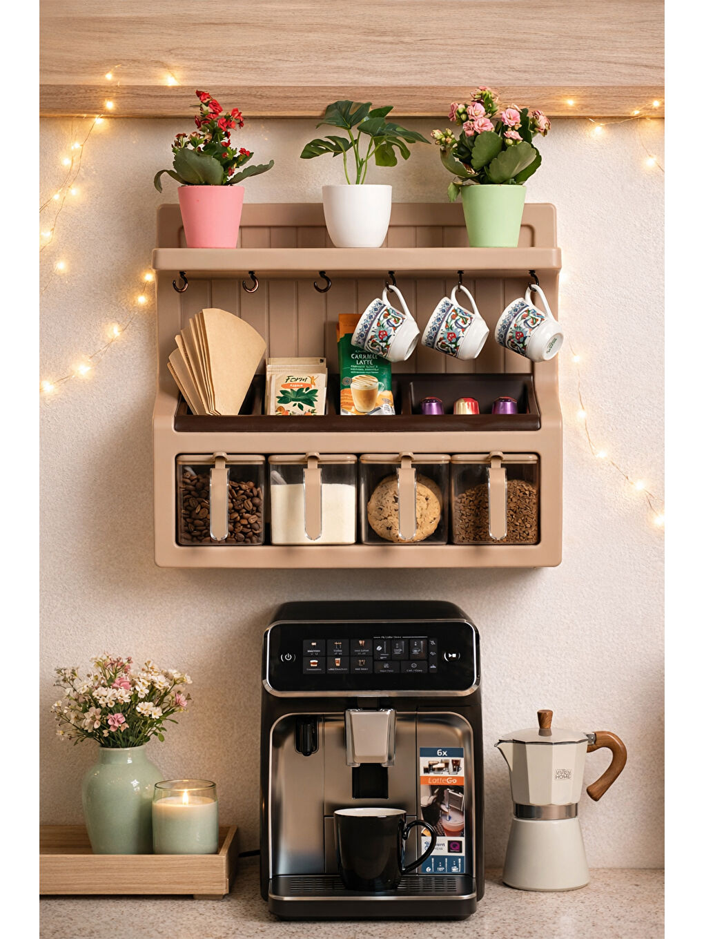 Kahverengi 5337 Kendinden Yapışkanlı Standlı Etiketli 4lü Kahve Köşesi Seti Kahvelik Takımı - Moka