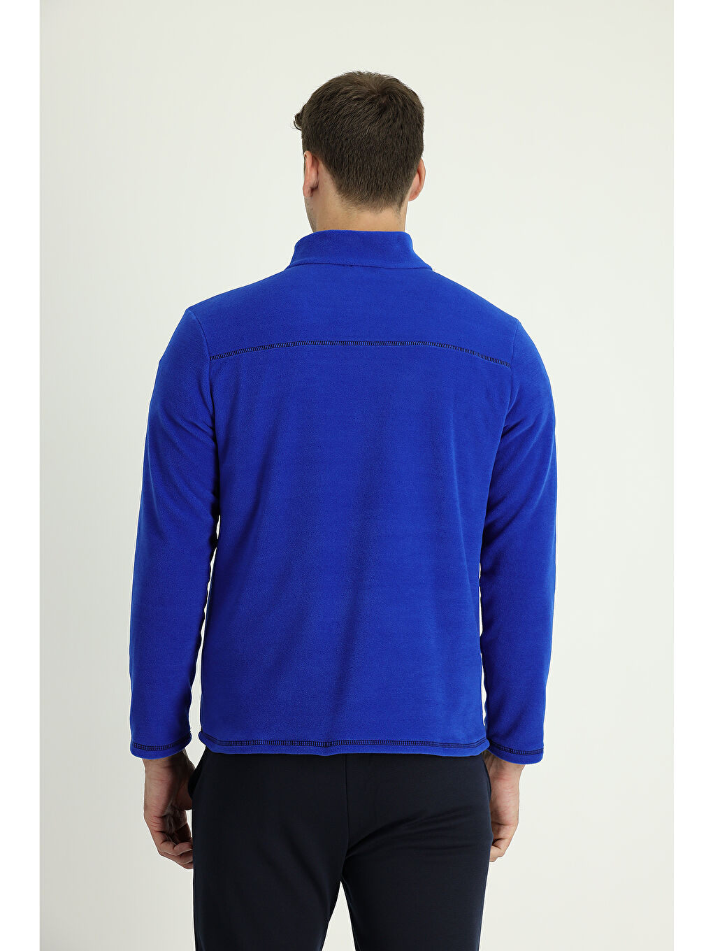 Mavi Yarım Fermuarlı Nakışlı Polar Sweatshirt-2