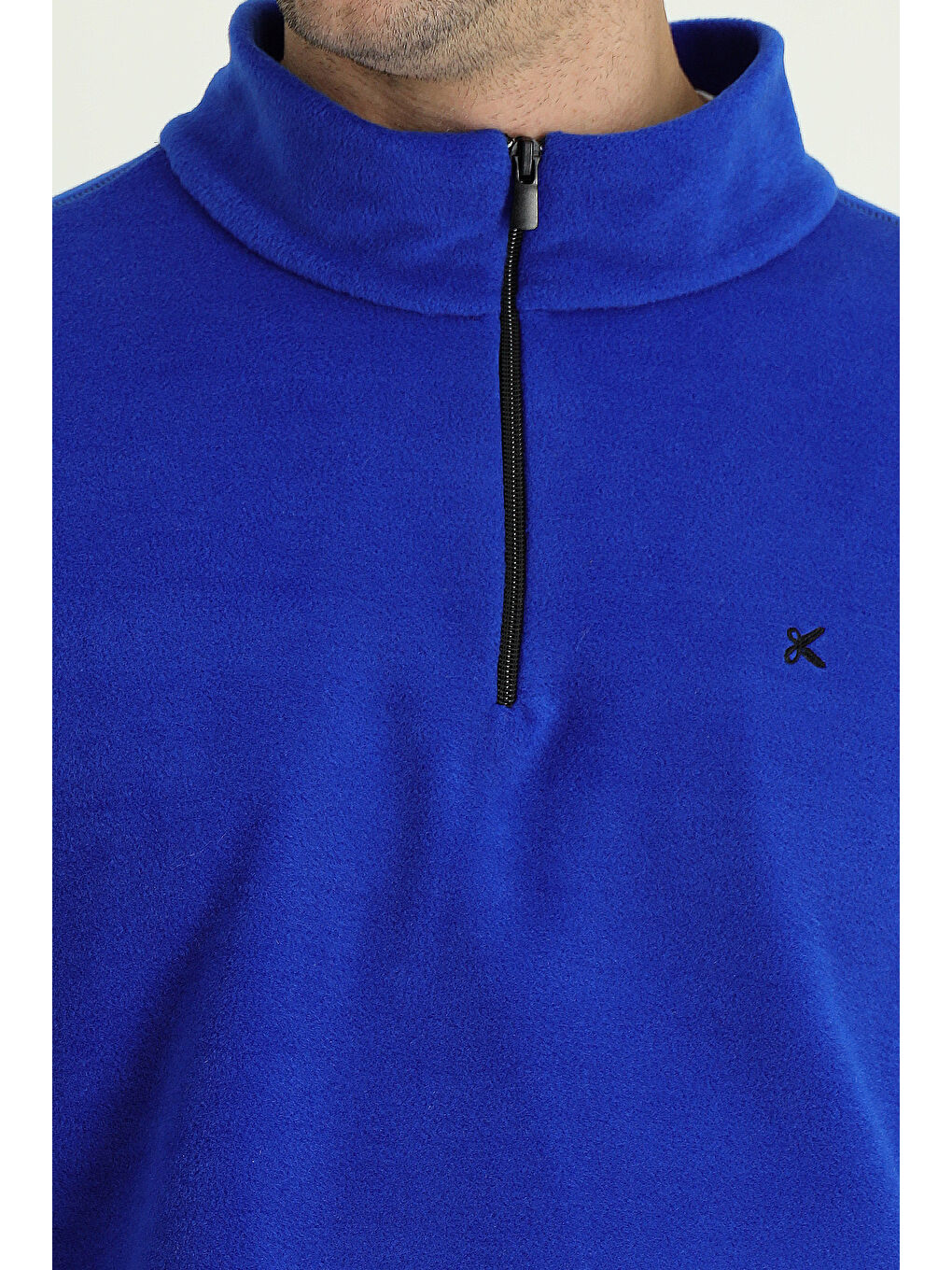 Mavi Yarım Fermuarlı Nakışlı Polar Sweatshirt-3