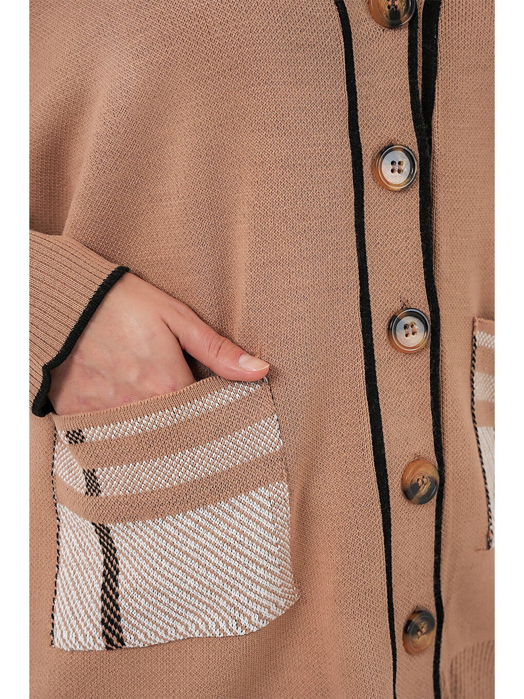 Sarı Kadın Cepli Hırka Triko İkili Takım 15964 - Camel-4