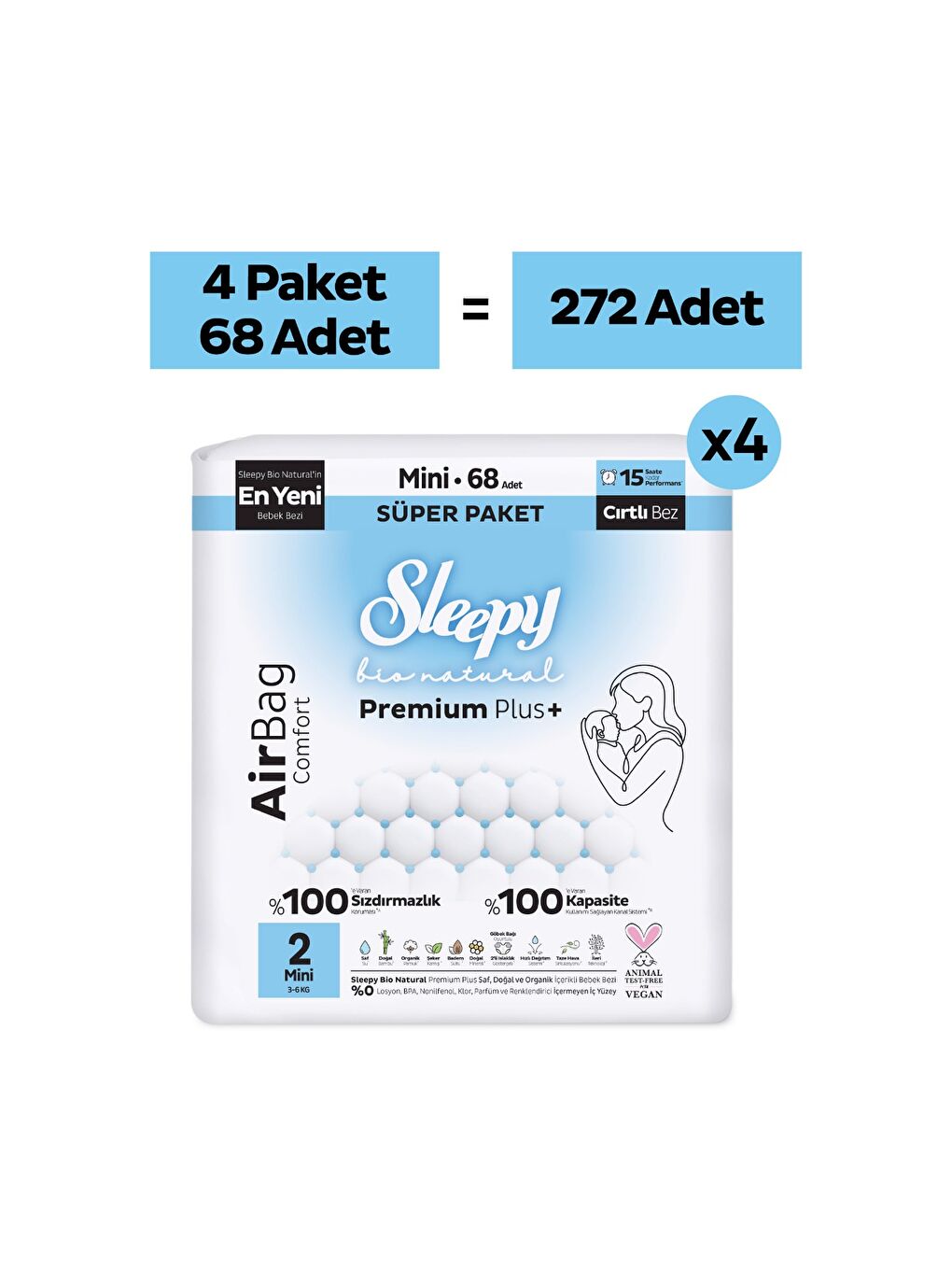 Bio Natural Premium Plus Airbag Comfort Ultra Paket Bebek Bezi 2 Numara Mini 272 Adet-1