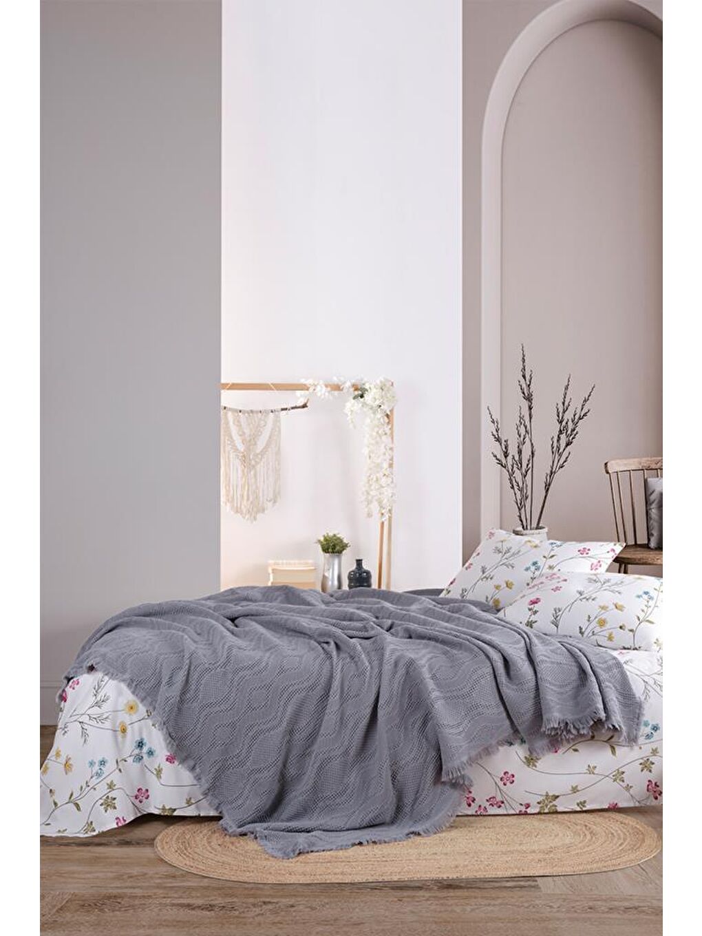 Şalemar 4 Parça Çift Kişilik Pike Takımı Gri