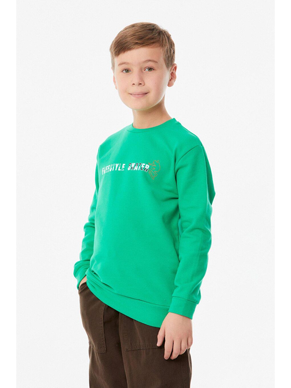 Yeşil Önü Ve Arkası Baskılı Erkek Çocuk Sweatshirt