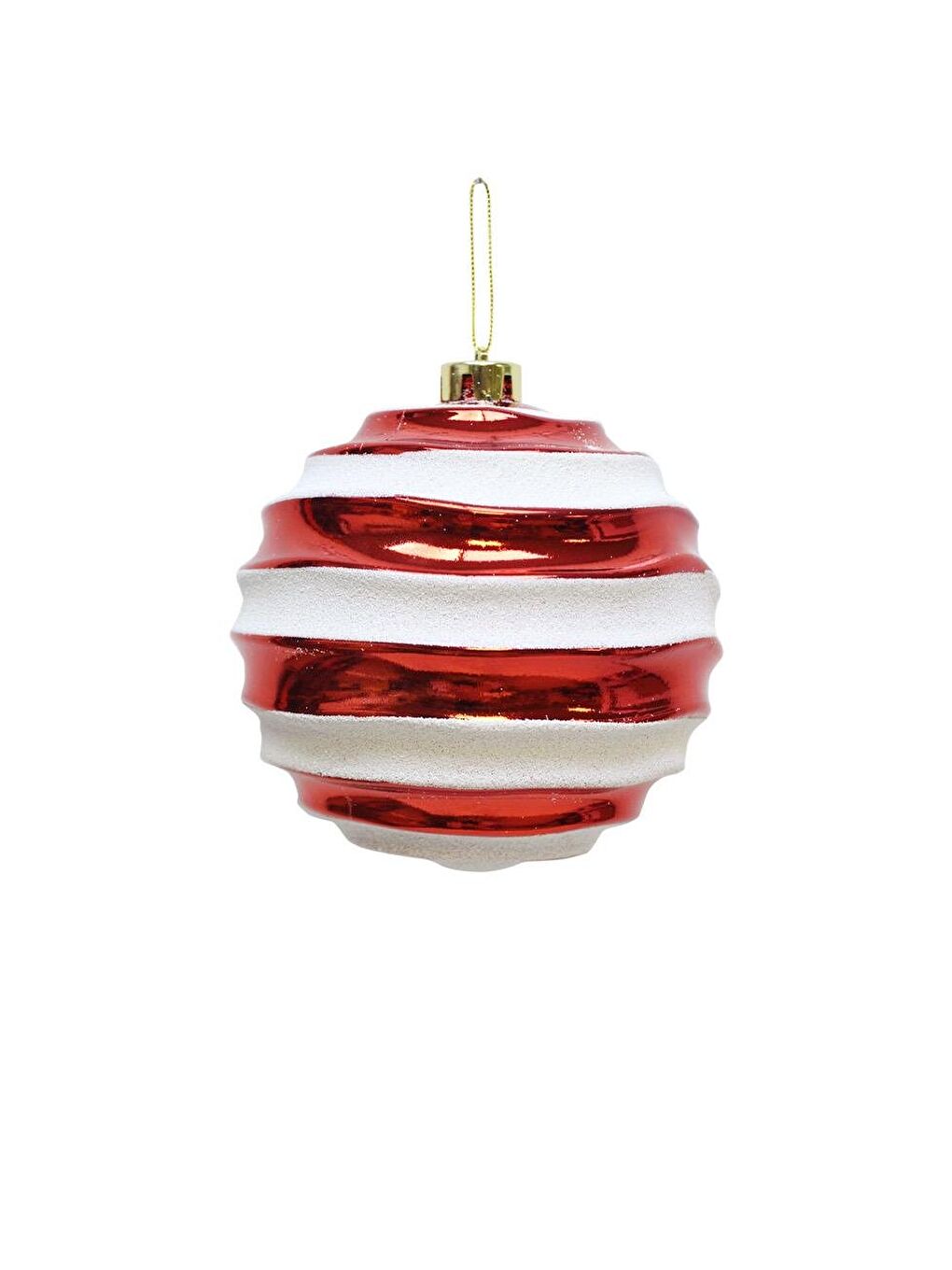 Yılbaşı Topu Kabartma Dalgalı Tasarım Kırmızı Beyaz Çam Ağacı Süsü 15 cm Tekli-1