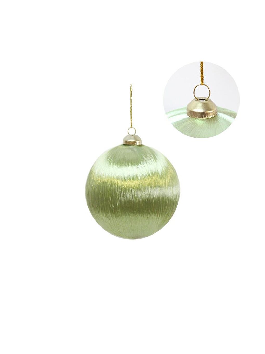 Yılbaşı Topu – İpek İplik Sarılı Çam Ağacı Süsü Yağ Yeşili 8 cm-2