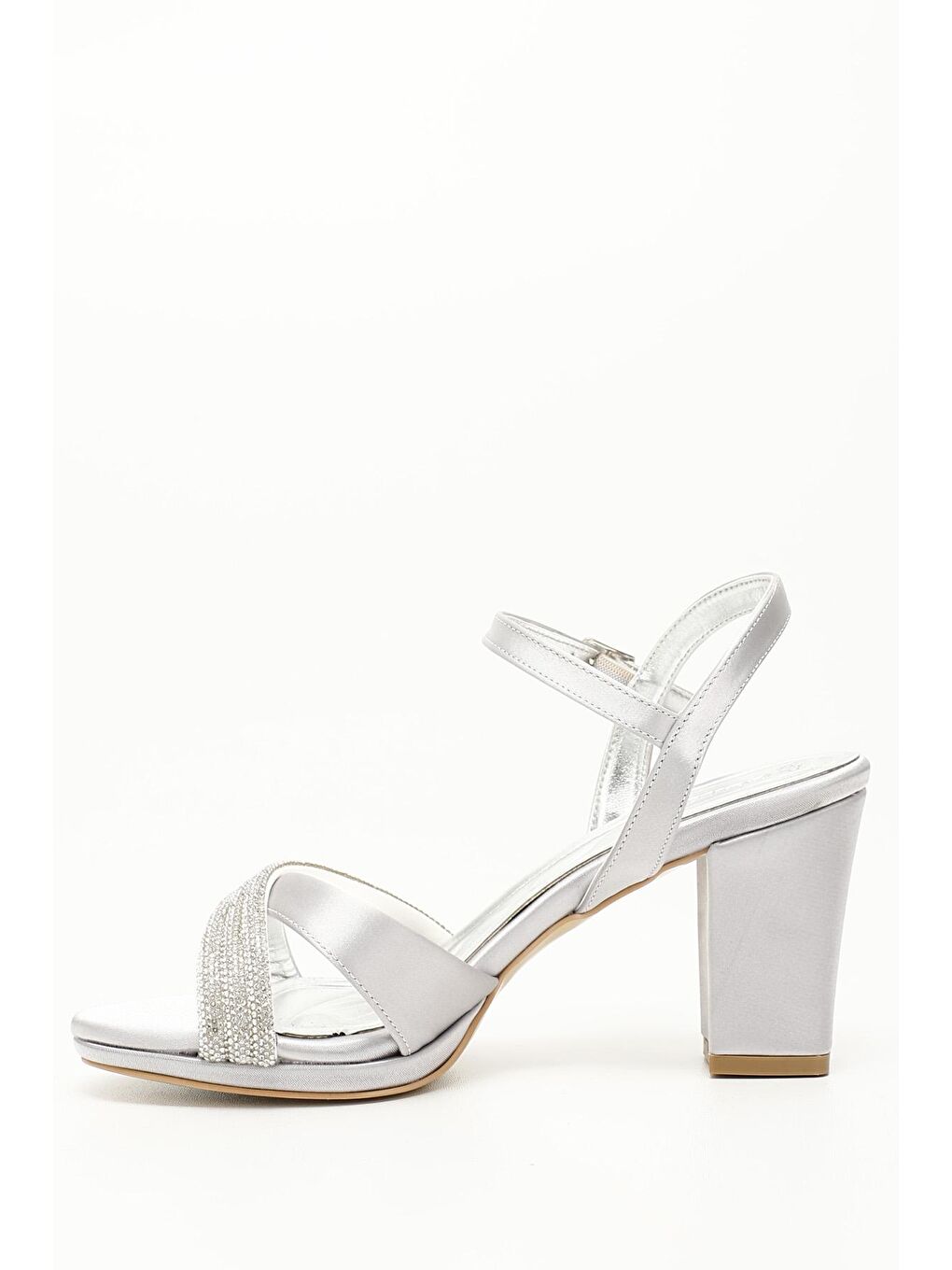 Gri GÜMÜŞ-GRİ  Kalın Ökçeli Platformlu Bantlı Kadın Sandalet 37013-3