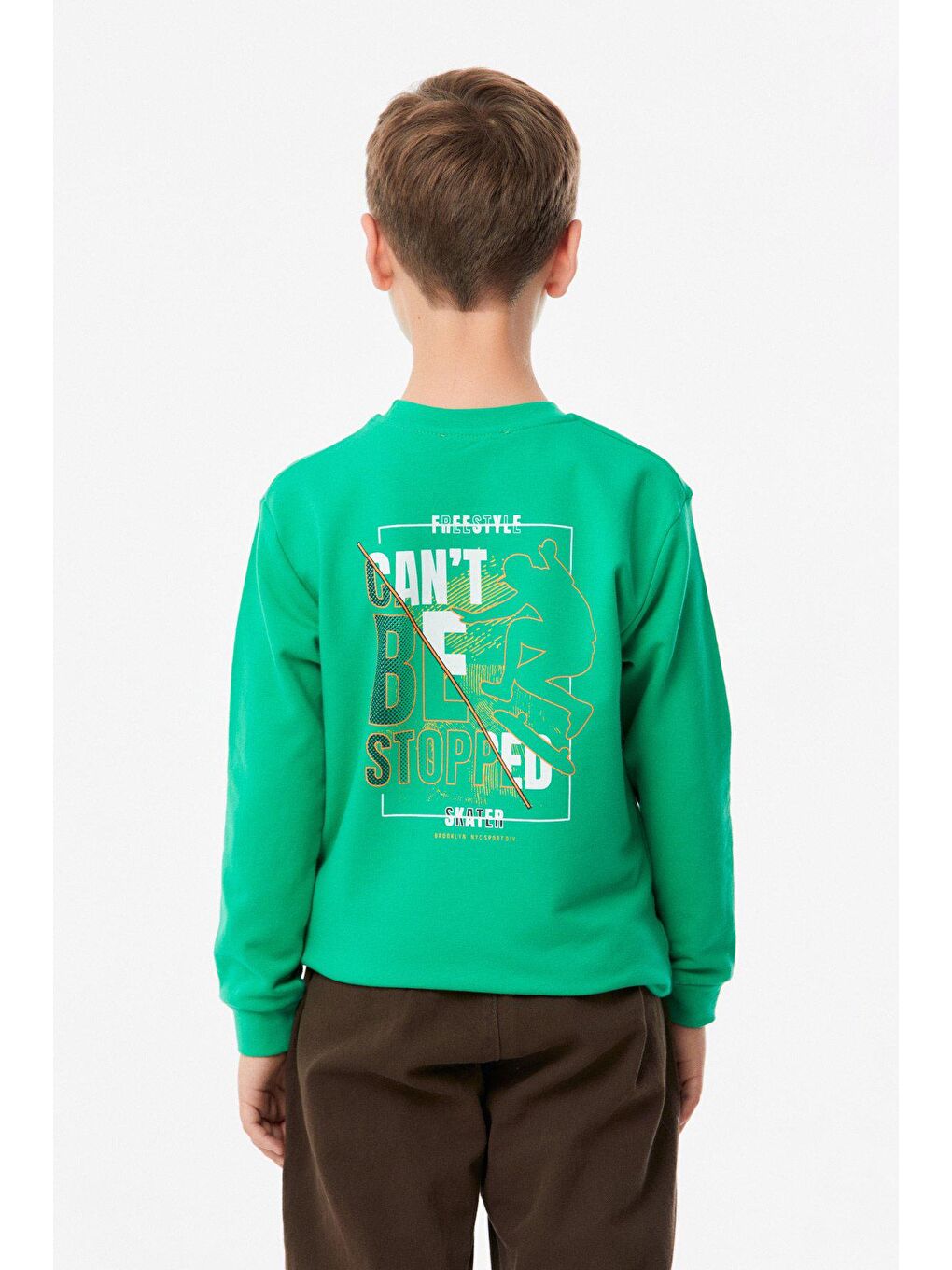 Yeşil Önü Ve Arkası Baskılı Erkek Çocuk Sweatshirt-3