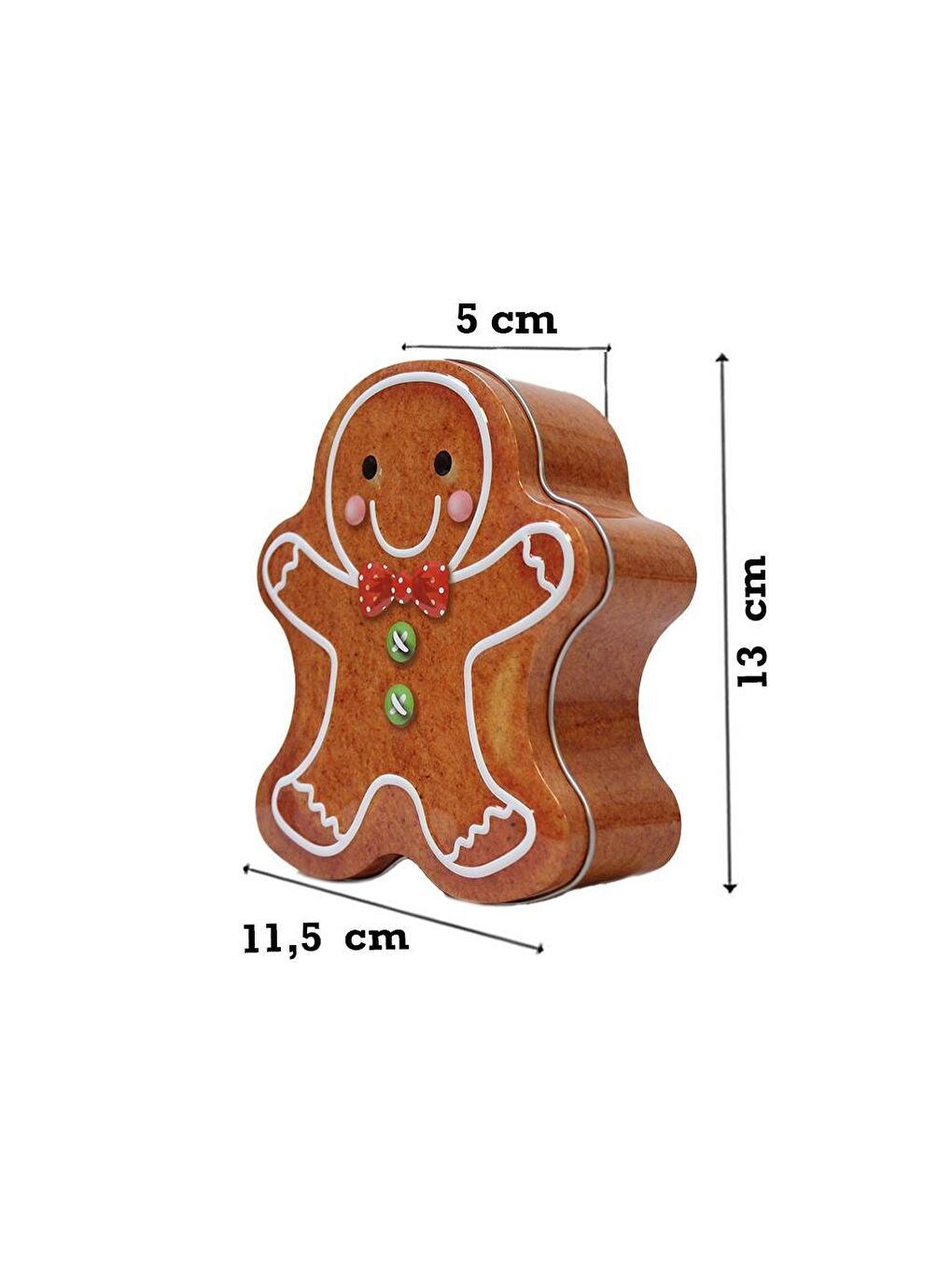 Kahverengi Yılbaşı Temalı Kurabiye Adam Figürlü Metal Kutu Hediye ve Saklama Kutusu 13 cm-2