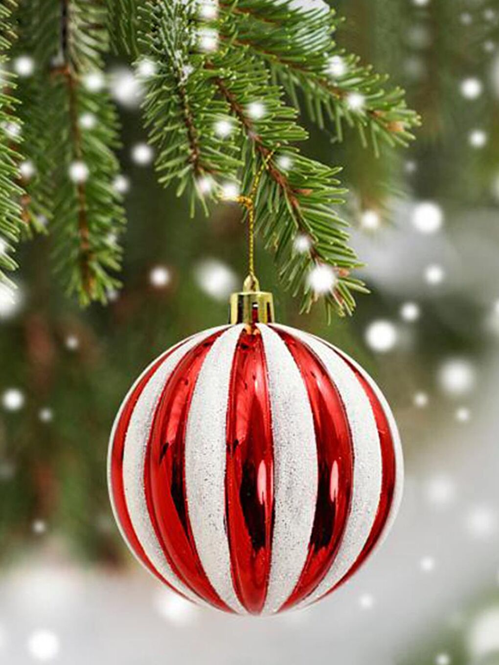 Yılbaşı Topları Kırmızı Beyaz Çizgili Çam Ağacı Süsleri 10 cm 4'lü