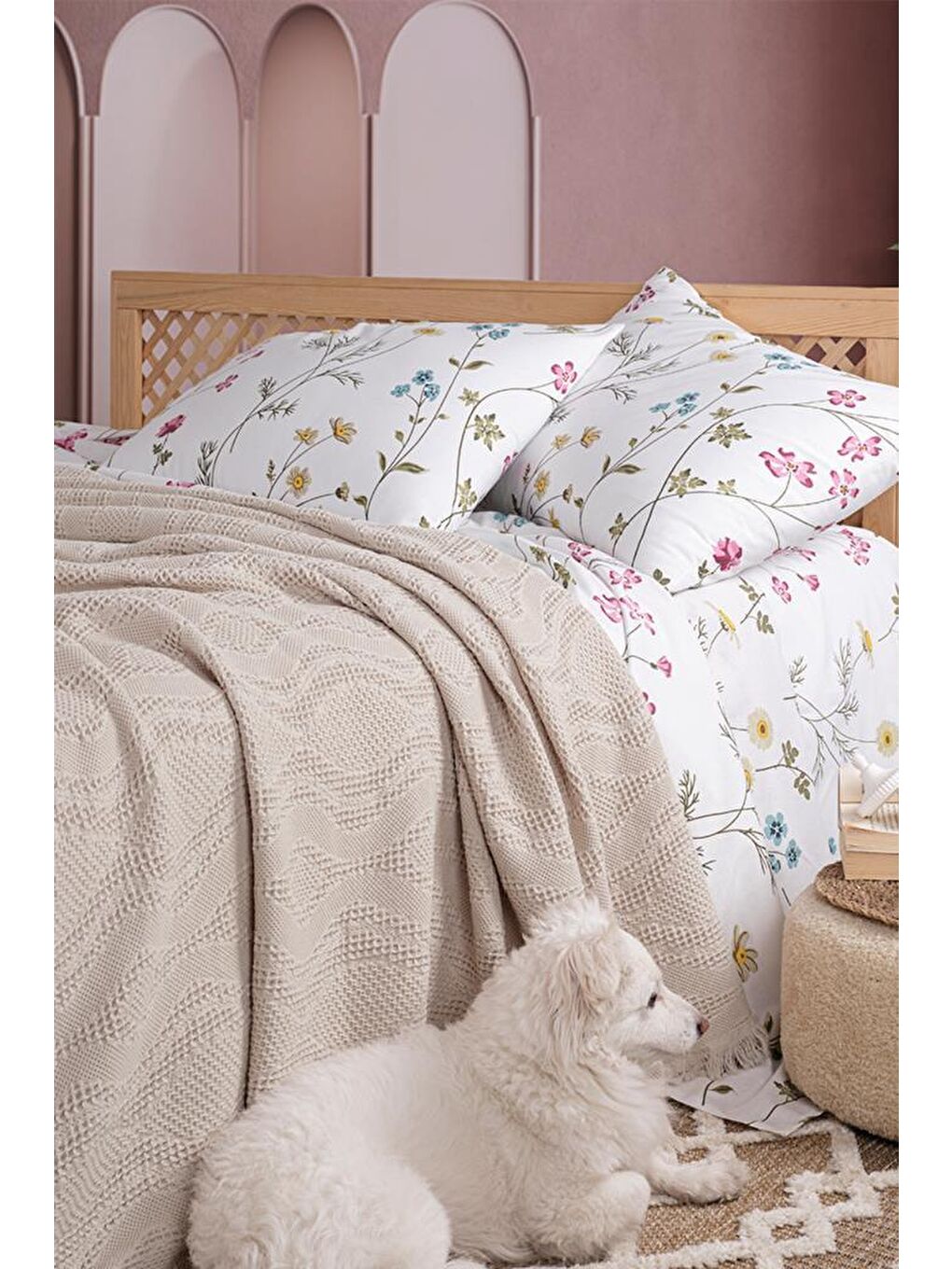 Kahverengi Şalemar 4 Parça Çift Kişilik Pike Takımı Cappucino-1