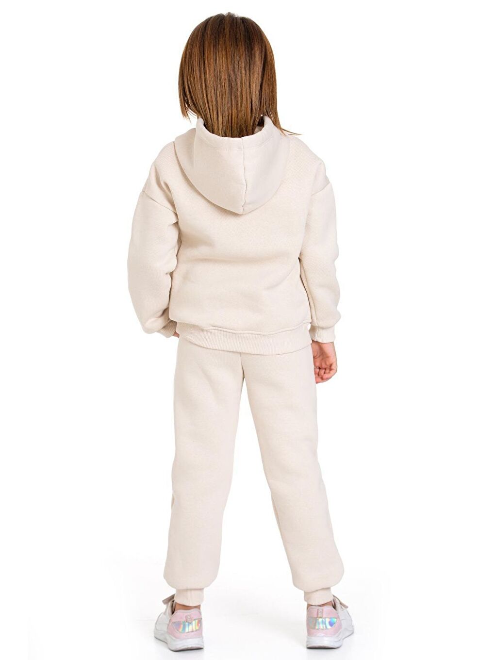 Ekru Üç İplik Şardonlu Cep ve Kapüşonlu Eşofman Takımı-1
