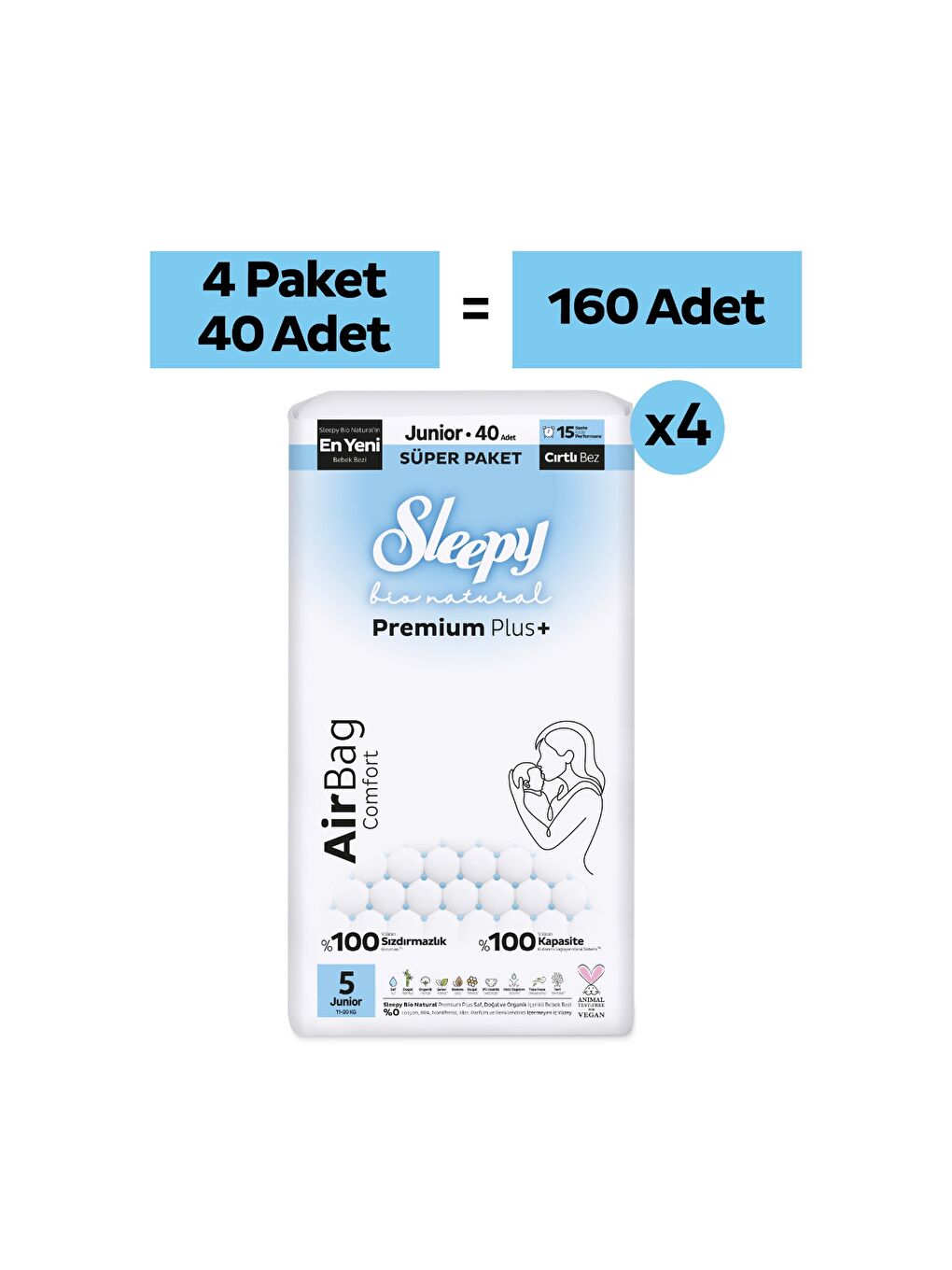 Bio Natural Premium Plus Airbag Comfort Ultra Paket Bebek Bezi 5 Numara Junior 160 Adet-1