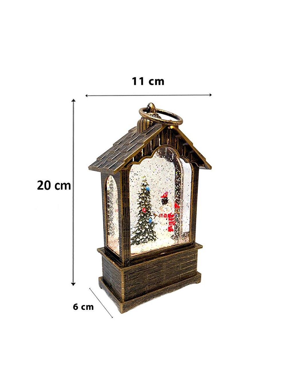 Kahverengi Yılbaşı Kardan Adam Hediyelik Kar Küresi Fener Tasarımlı (Işıklı & Müzikli) 20 cm-1