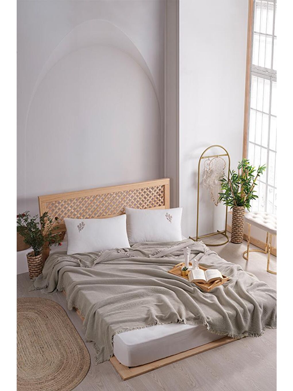 Bej Missera 4 Parça Çift Kişilik Pike Takımı Taş