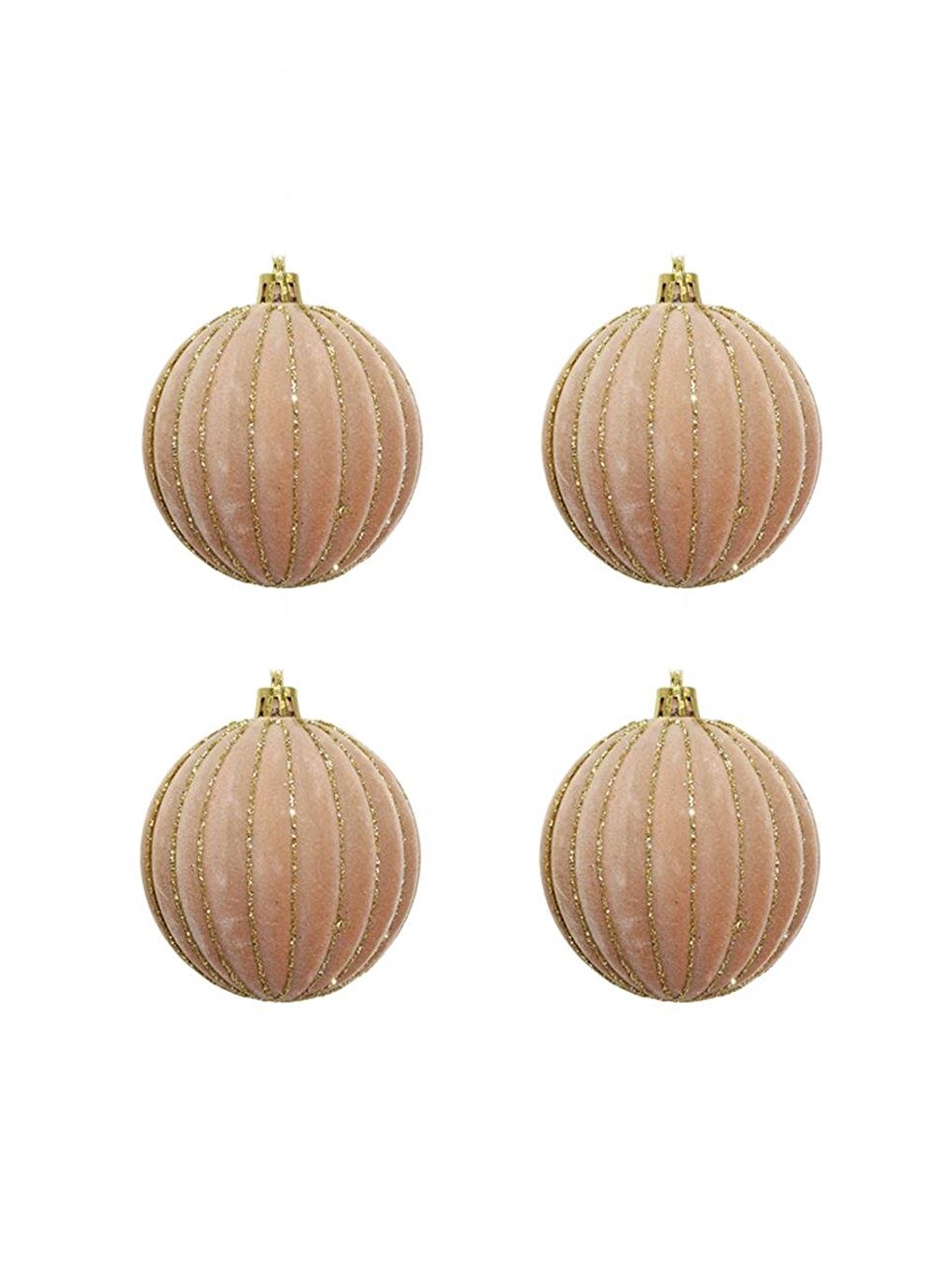 Pembe Yılbaşı Topları Altın Simli Kadife Yılbaşı Ağacı Süsü Somon 10 cm 4'lü-1