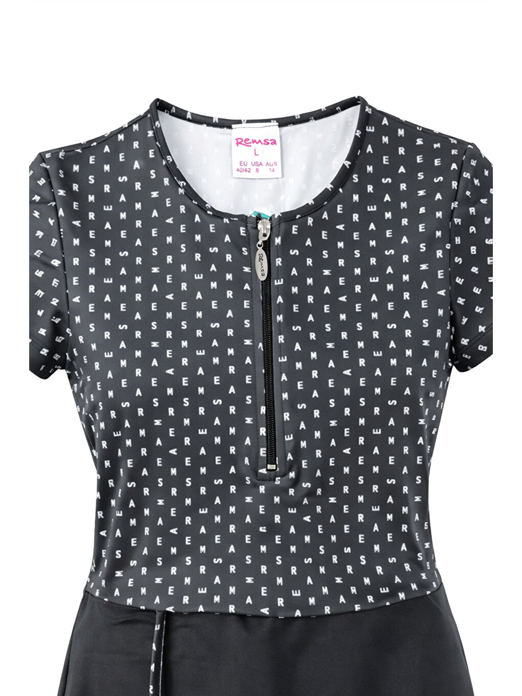 Siyah Kısa Kollu Elastanlı Yarı Kapalı Mayo Monogram R305-1