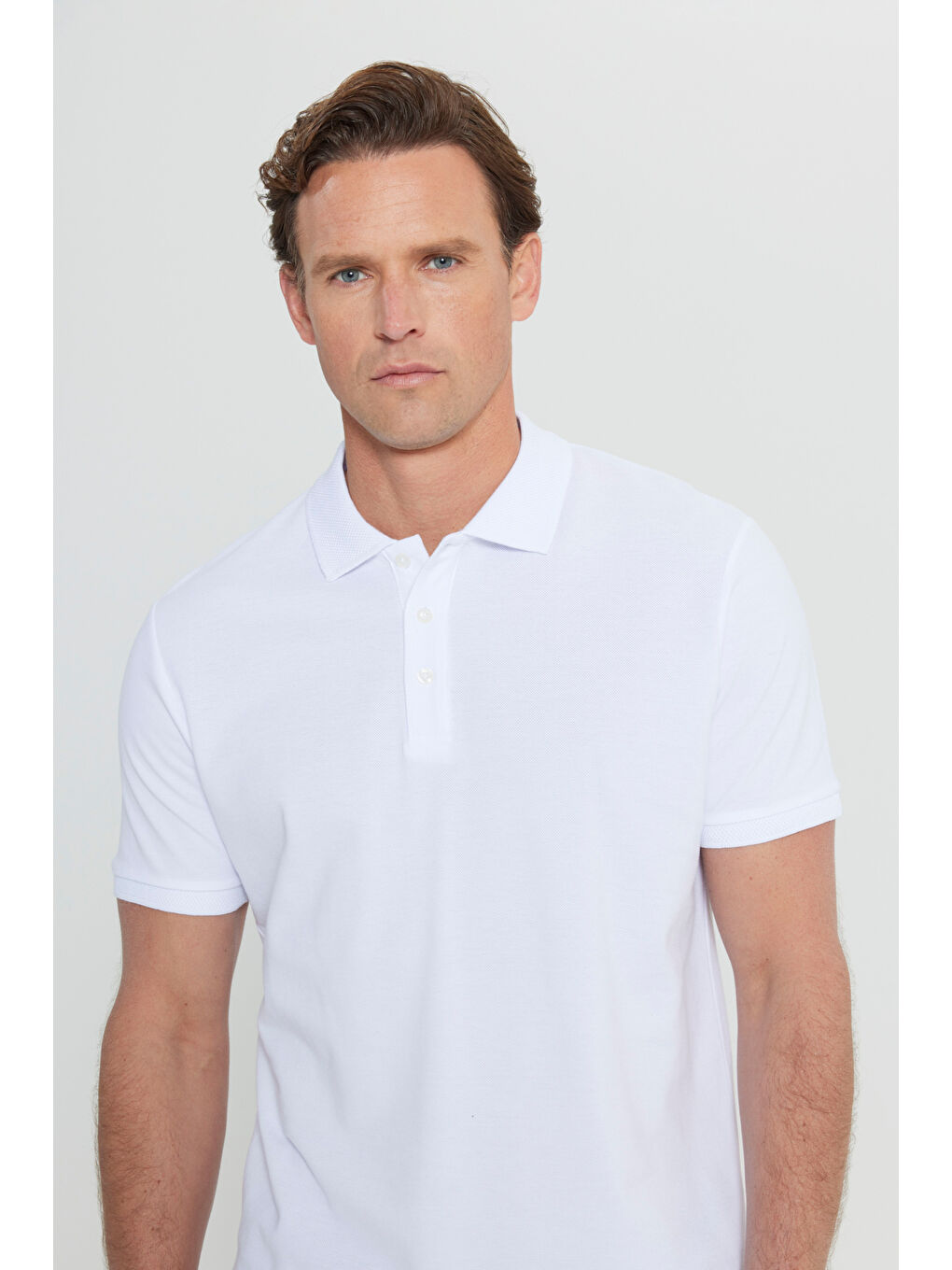 Erkek Beyaz Slim Fit Dar Kesim Polo Yaka %100 Pamuk Kısa Kollu Tişört-4