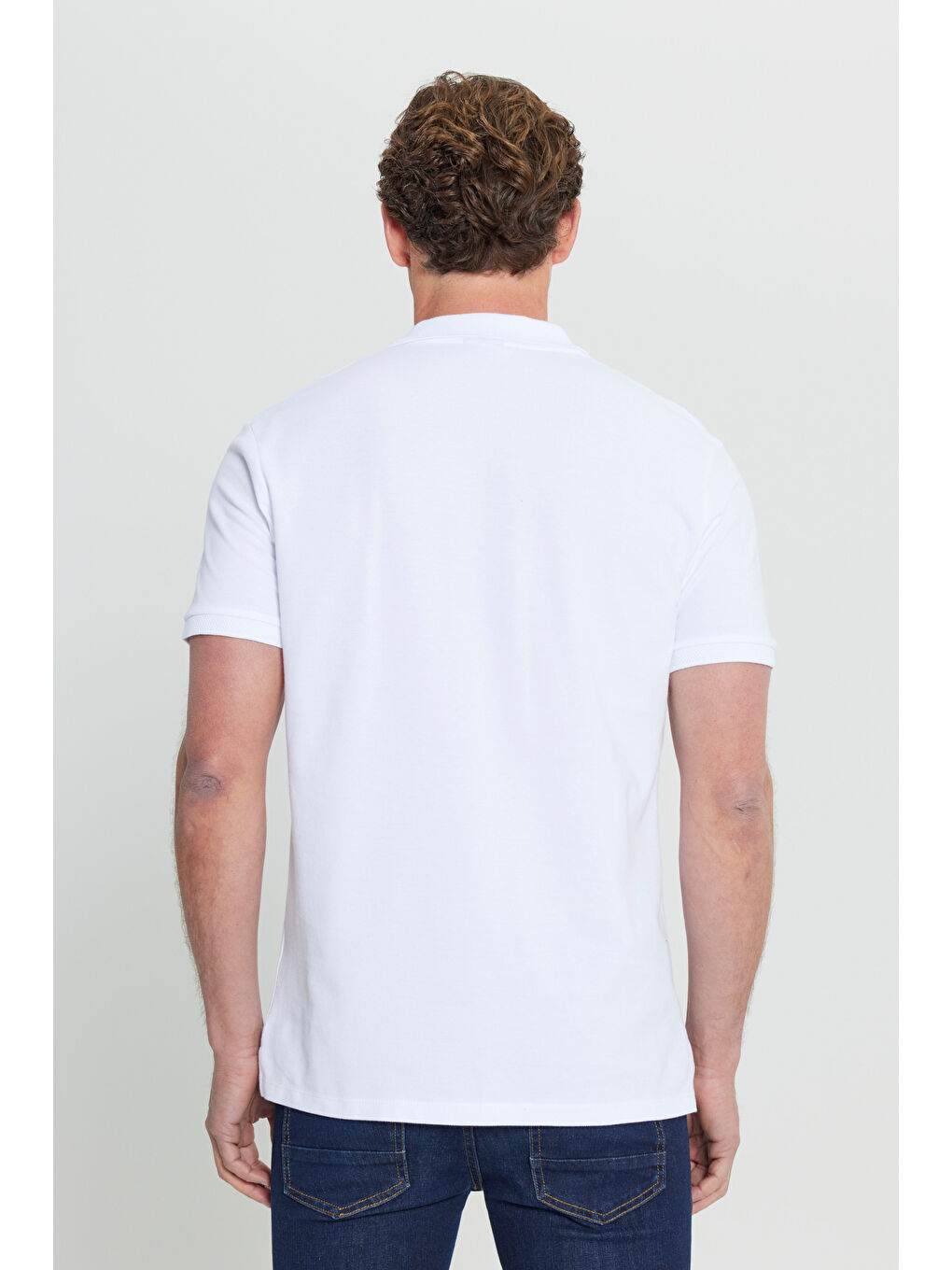 Erkek Beyaz Slim Fit Dar Kesim Polo Yaka %100 Pamuk Kısa Kollu Tişört-5