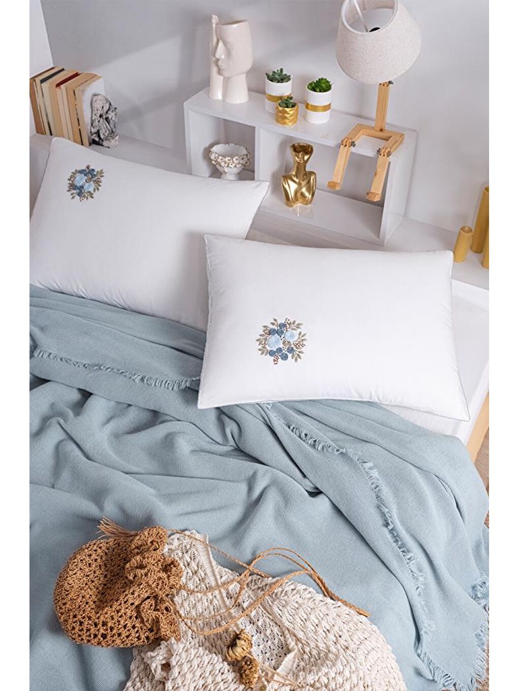 Missera 4 Parça Çift Kişilik Pike Takımı Mavi-1