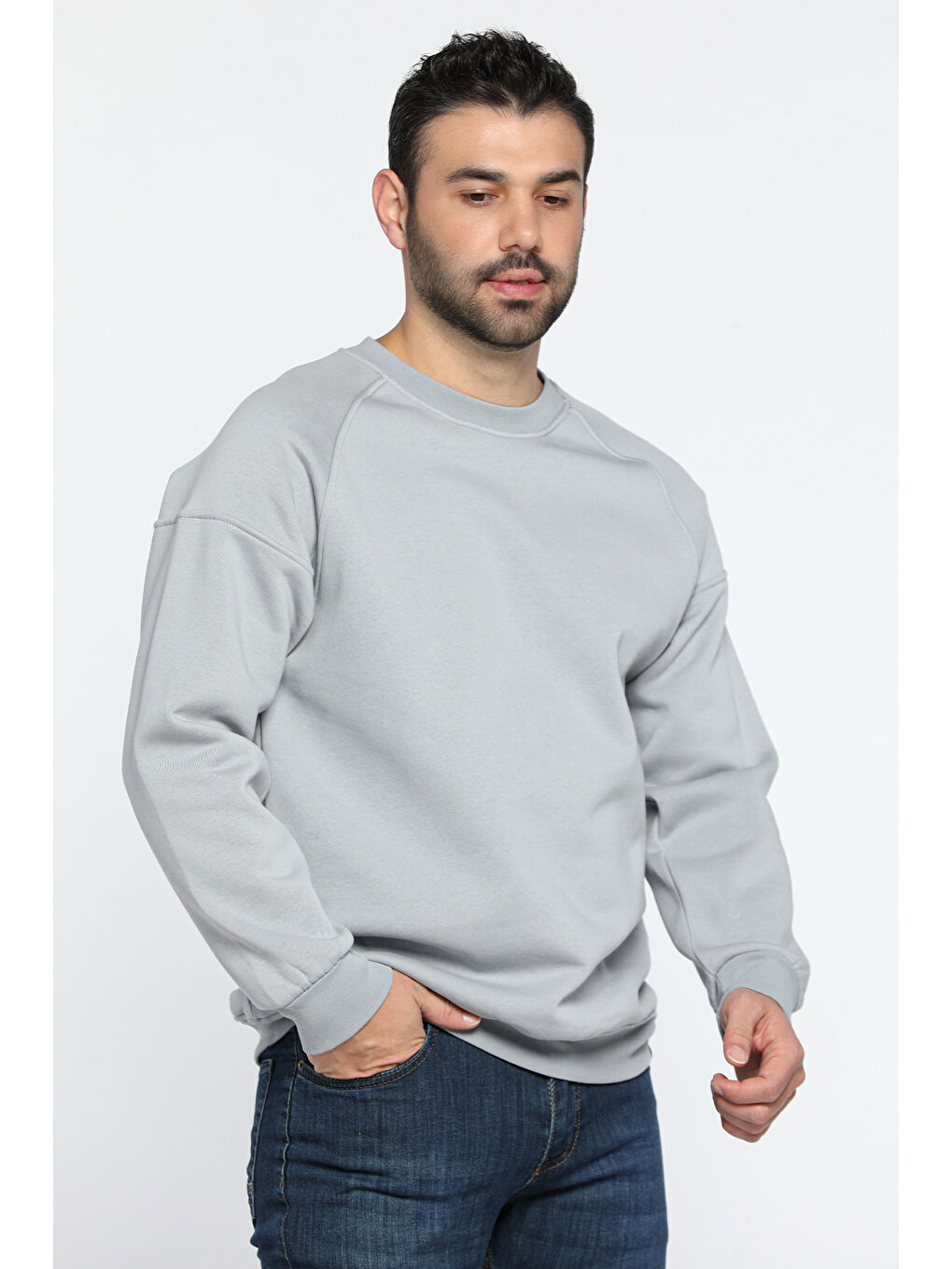 Mishar İtalia Gri Üç İplik Şardonlu Bisiklet Yaka Erkek Sweatshirt - 1