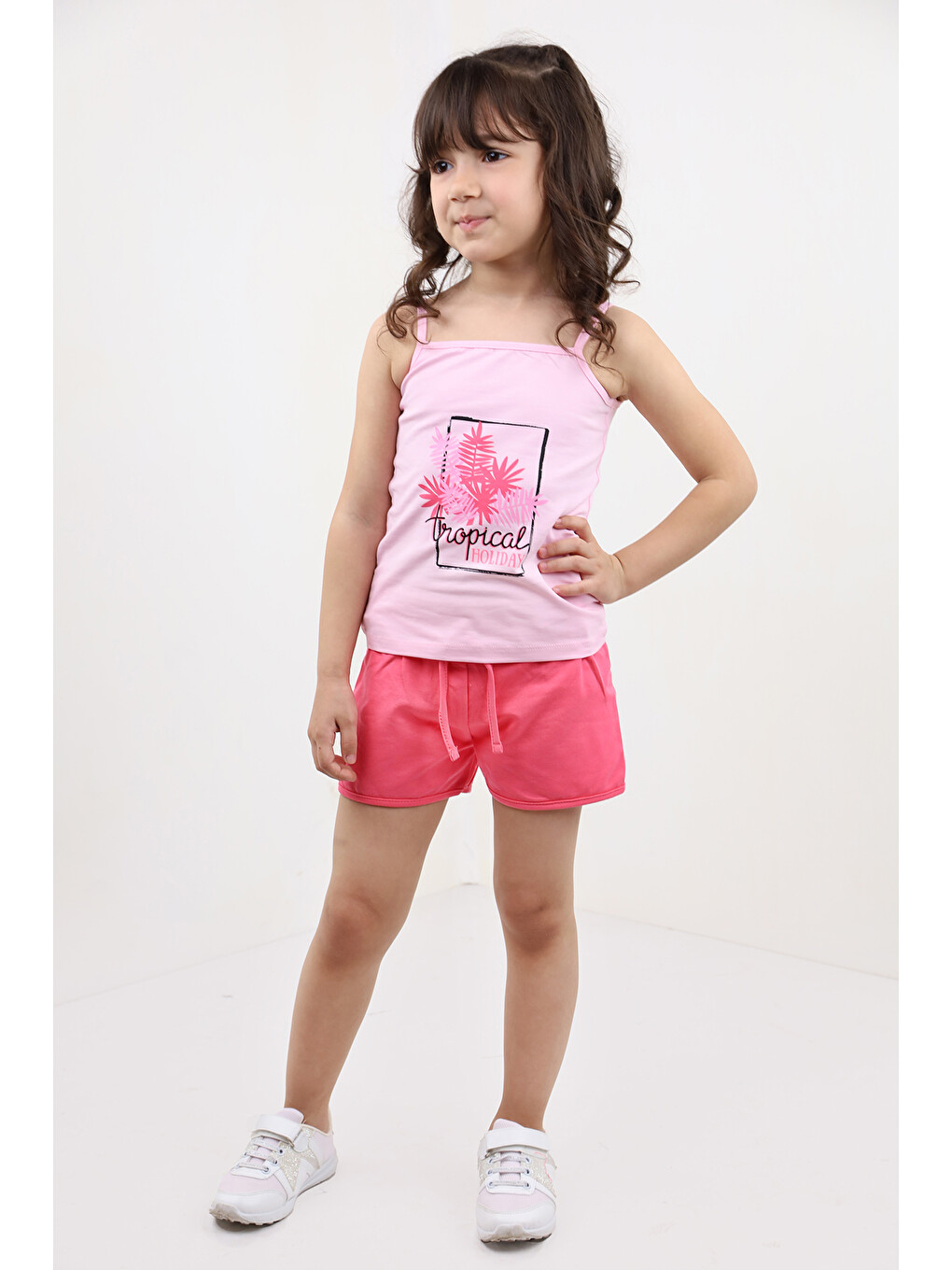 Pembe Kız Bebek Baskılı Şortlu Takım