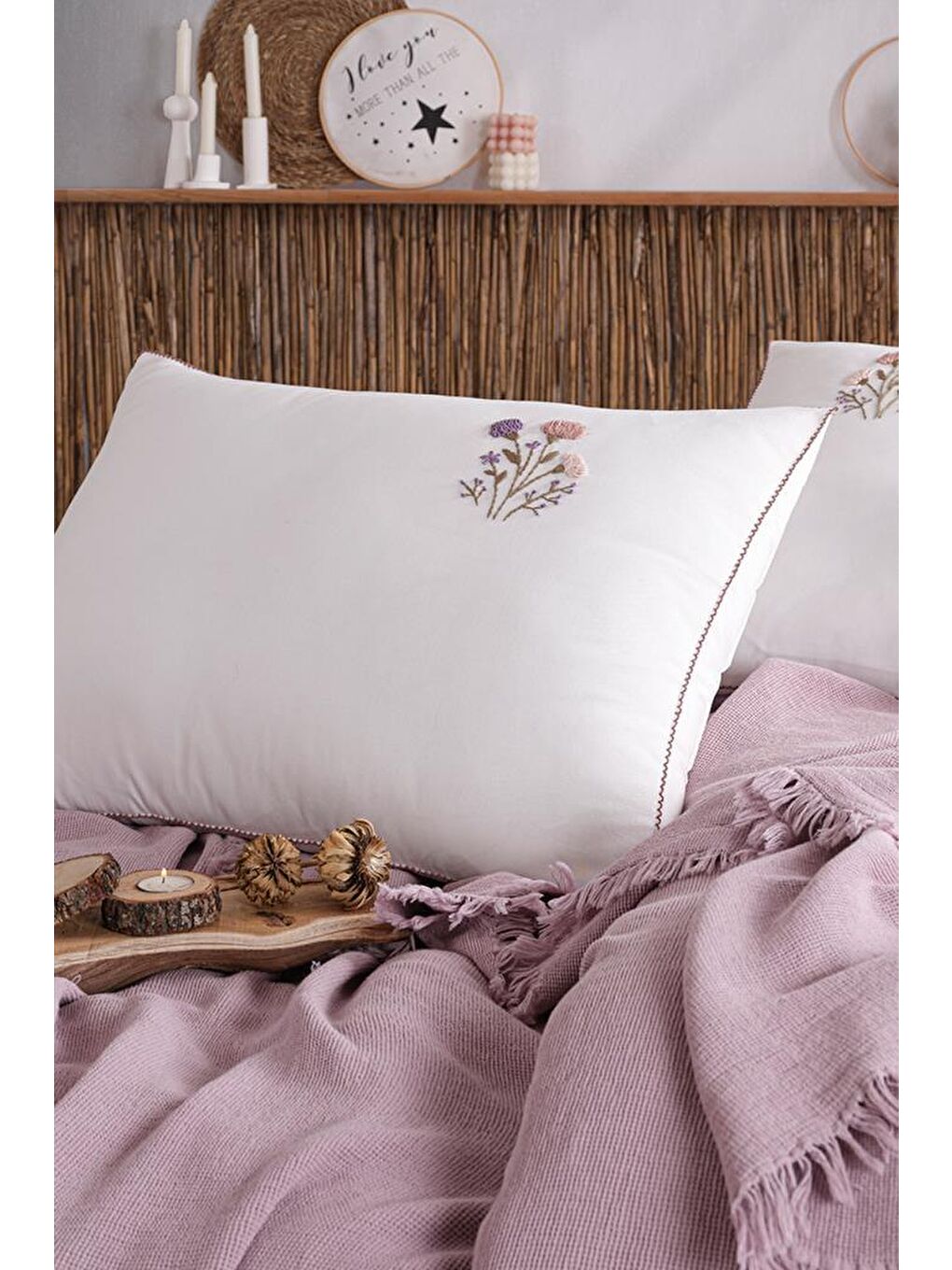 Pembe Missera 4 Parça Çift Kişilik Pike Takımı Rose-2