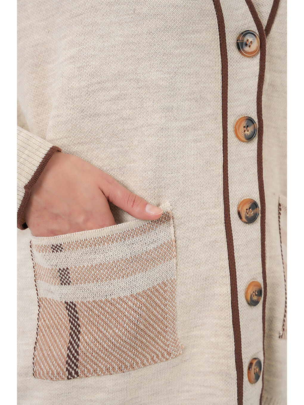 Kadın Cepli Hırka Triko İkili Takım 15964 - Ekru-4