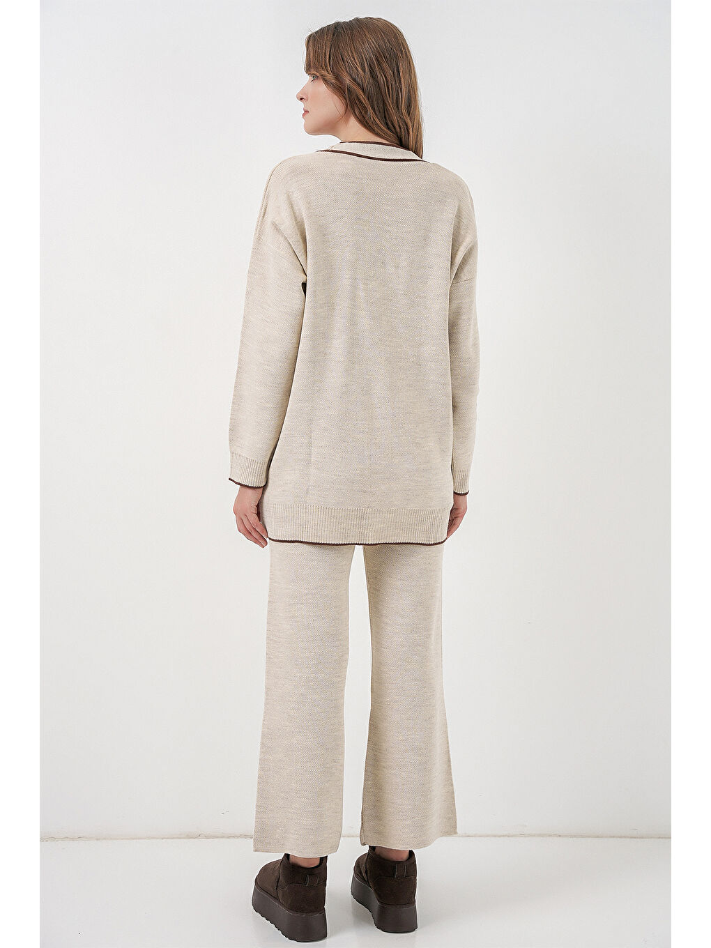 Kadın Cepli Hırka Triko İkili Takım 15964 - Ekru-5