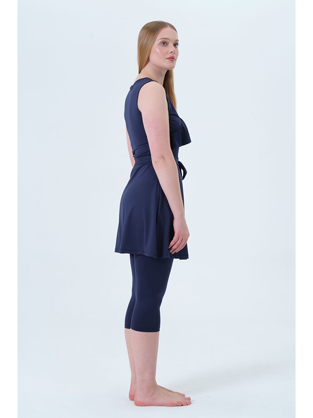 Sıfır Kol Şortlu Elastanlı Yarı Kapalı Mayo 24199 Lacivert-3