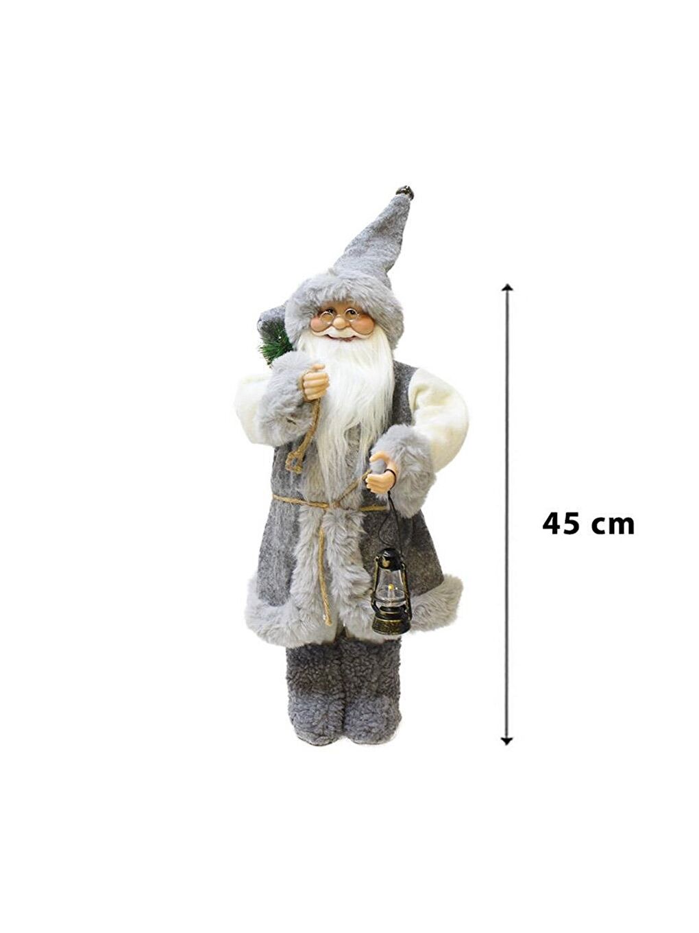 Yılbaşı Dekoru Gri Kürklü Noel Baba Figürlü Süsleme Aksesuarı 45 Cm-1